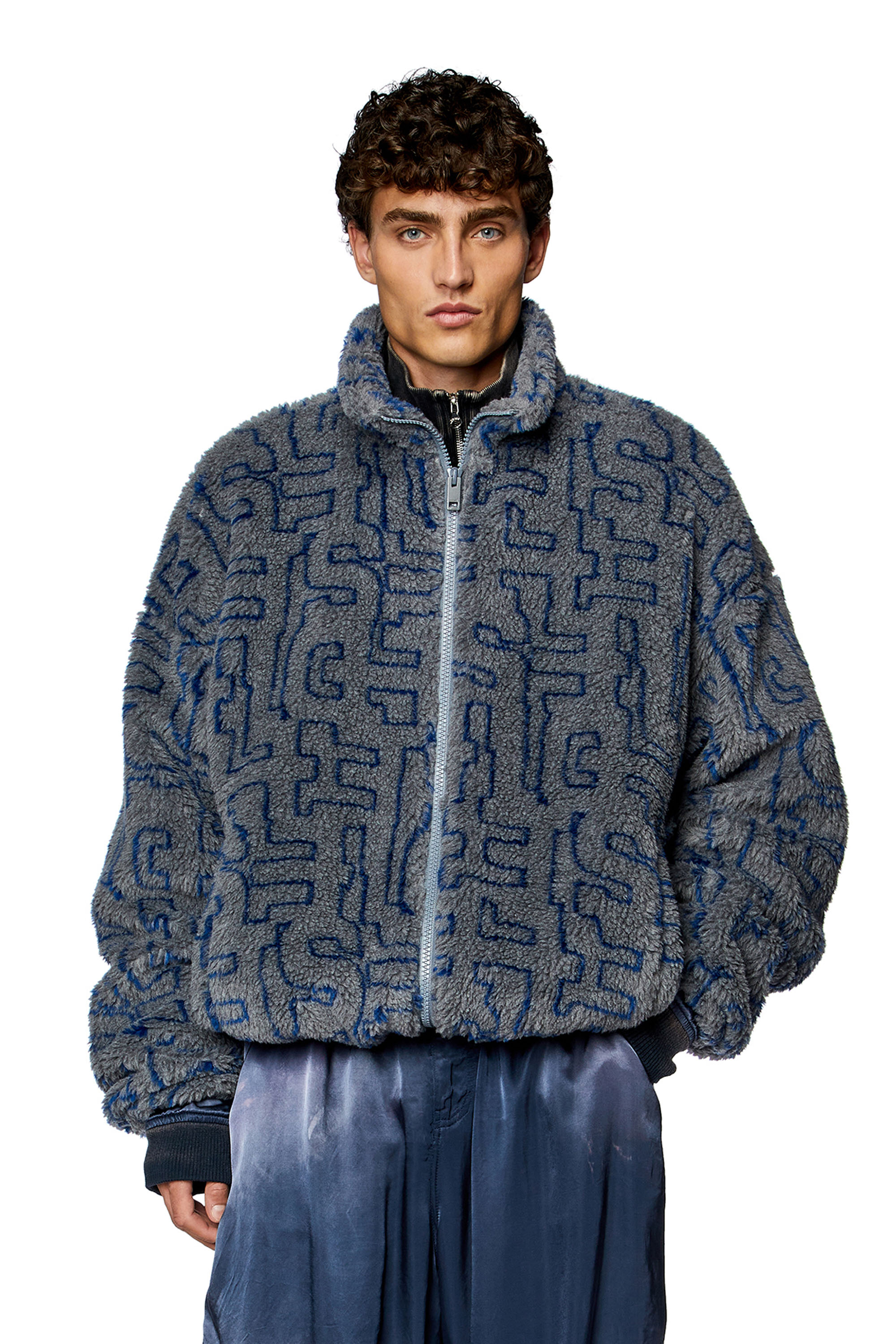 Diesel - Teddy fleece jacket with Diesel monogram - Sweaters - Man - Grey