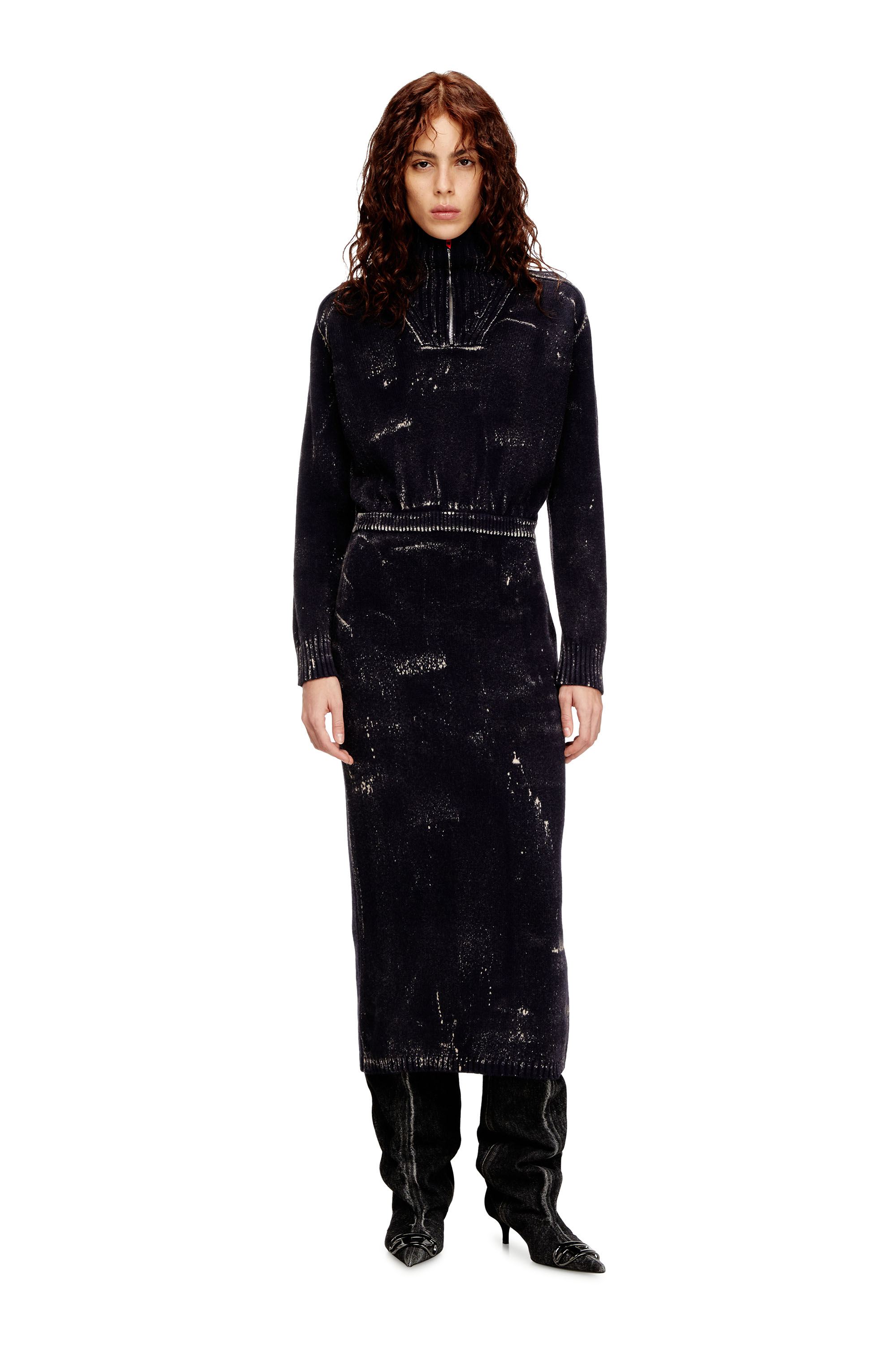 Diesel Women's Black - Midi Dress In Treated Wool-Blend Knit - Dresses - Woman Medium