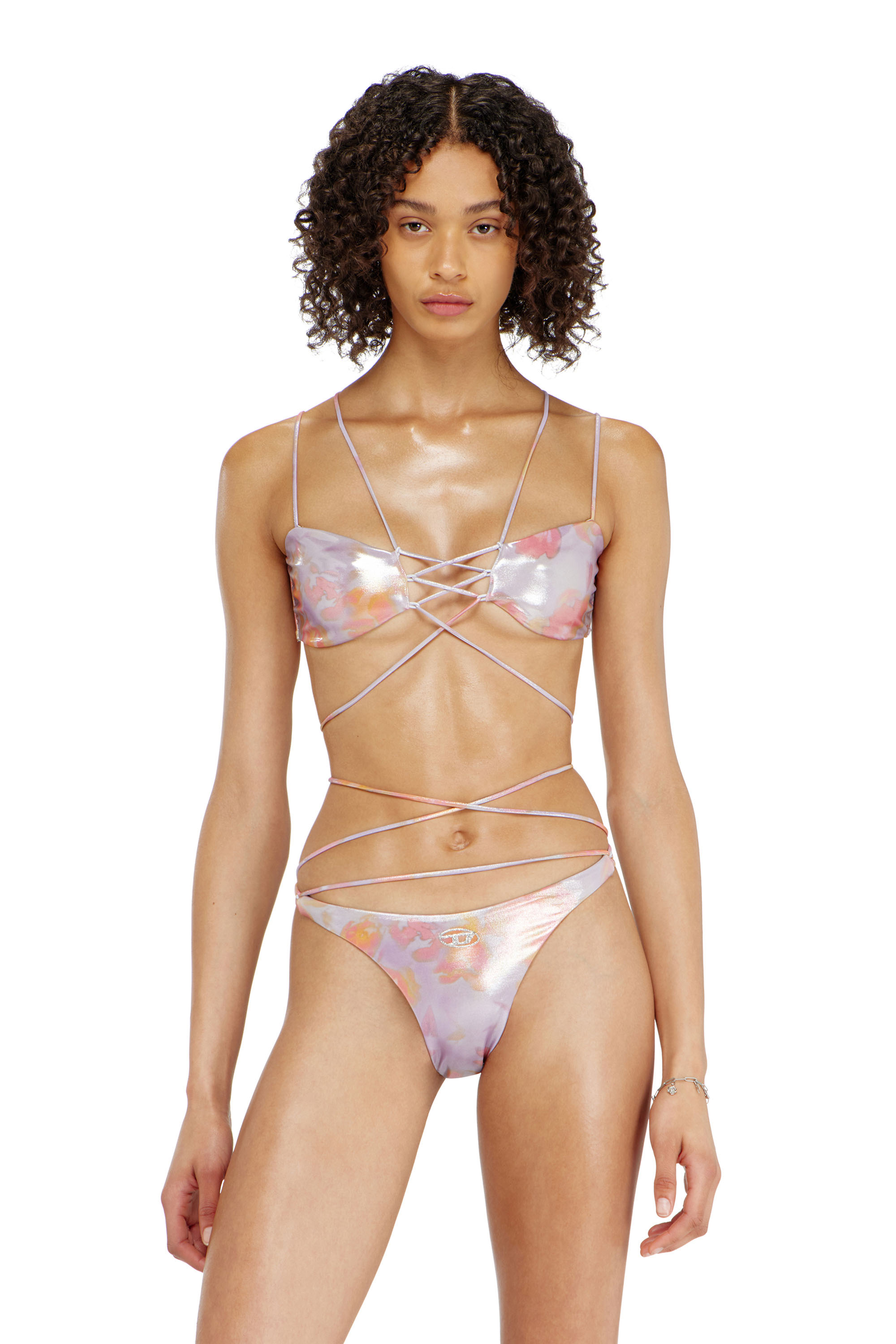 Diesel Women's Violet - Strappy Metallic Bikini Top With Floral Print - Bras - Woman Xxs