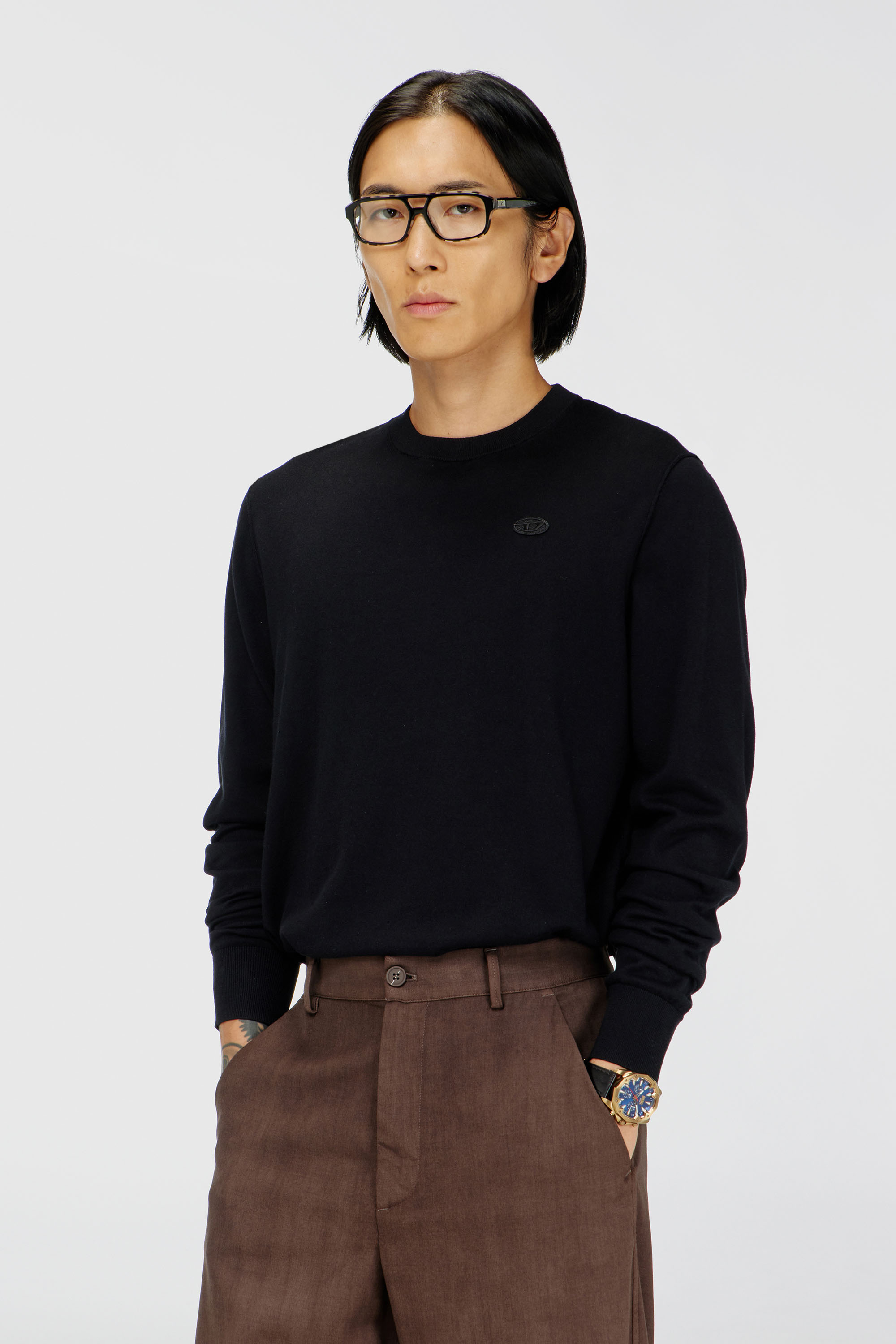 Diesel - Cotton knitwear with tonal logo - Knitwear - Man - Black