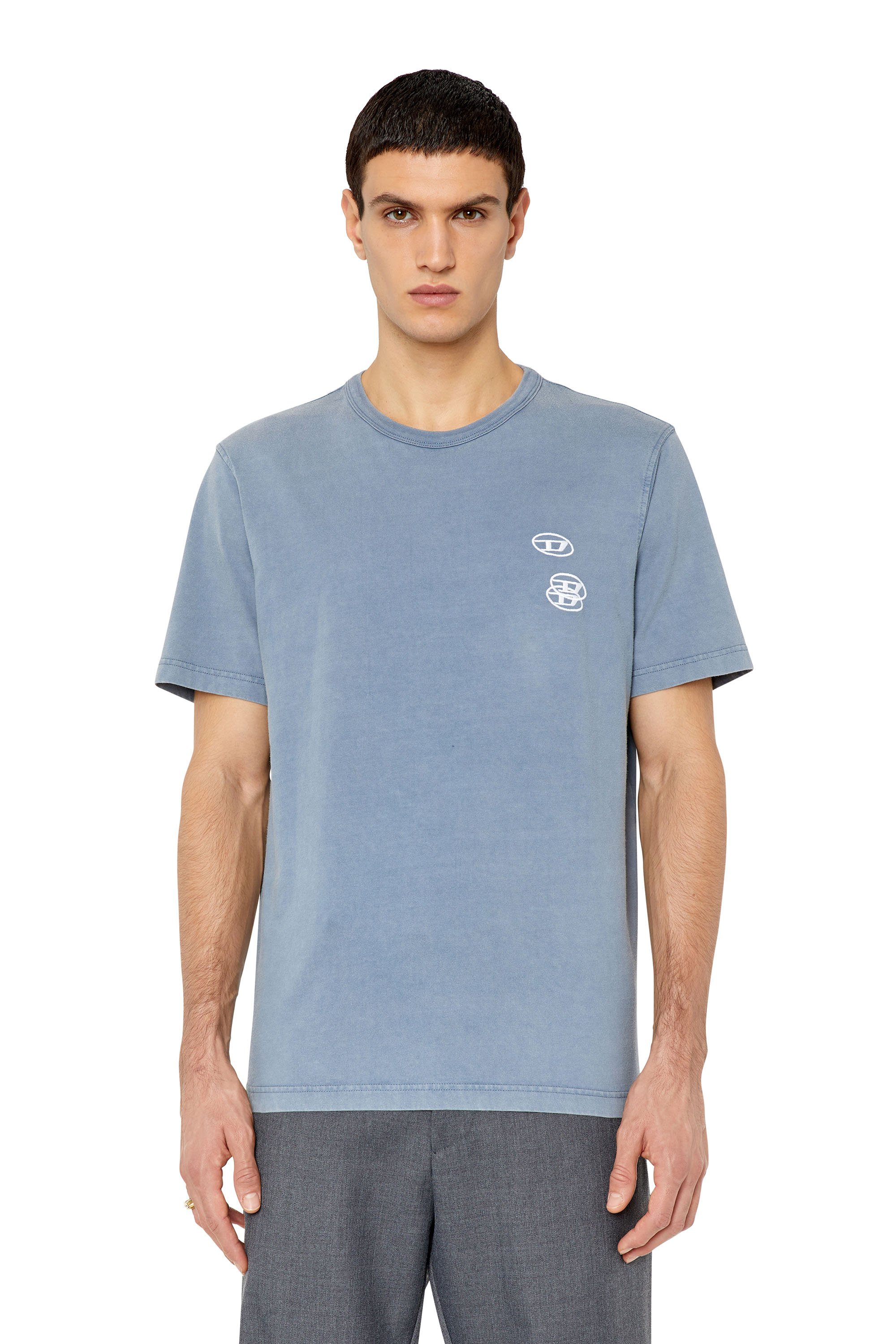 Diesel - T-shirt effetto sfumato con tre loghi ricamati - T-Shirts - Uomo - Blu