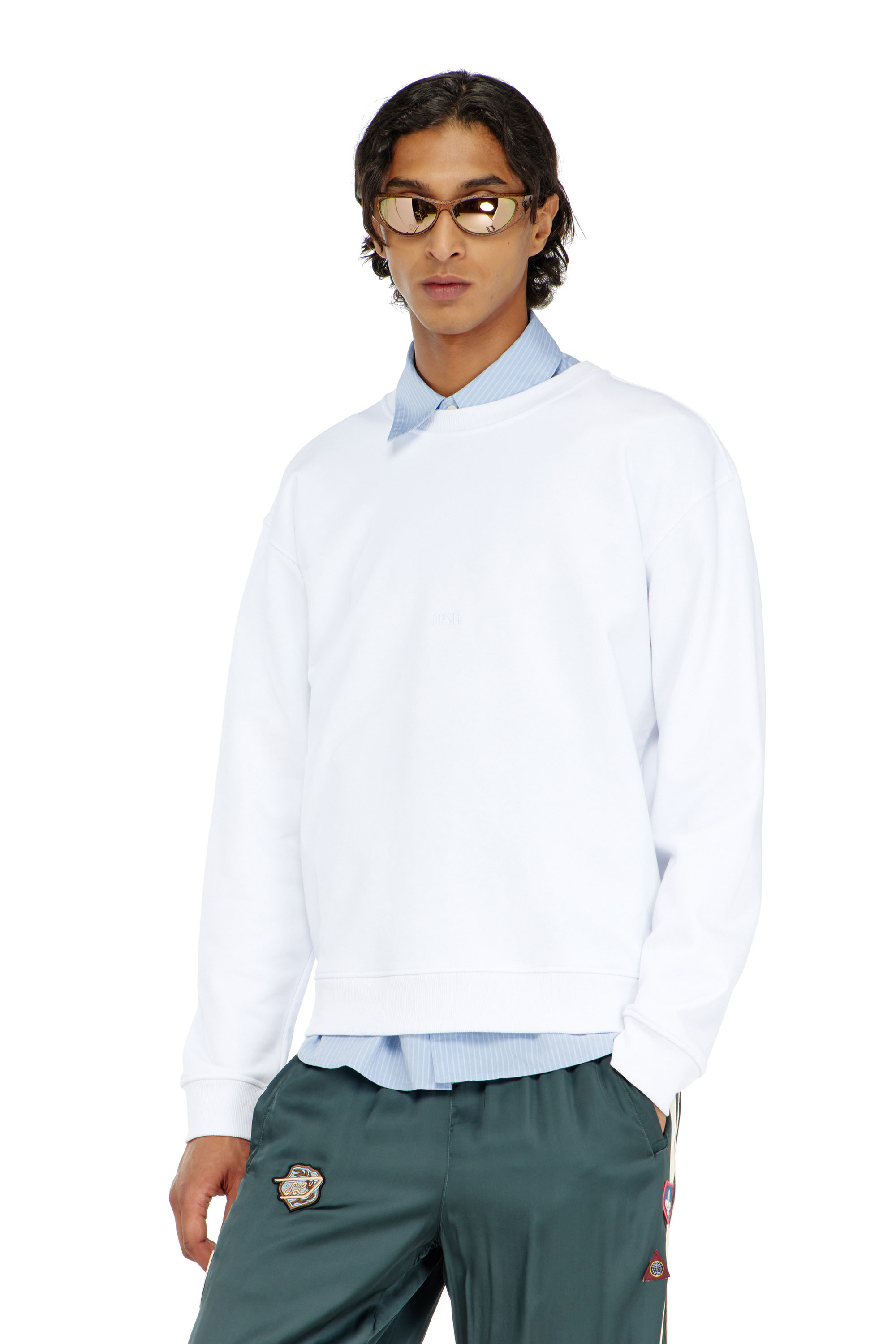 Diesel Men's White - Cotton Sweatshirt With Micro Logo Embroidery - Sweaters - Man 3XL