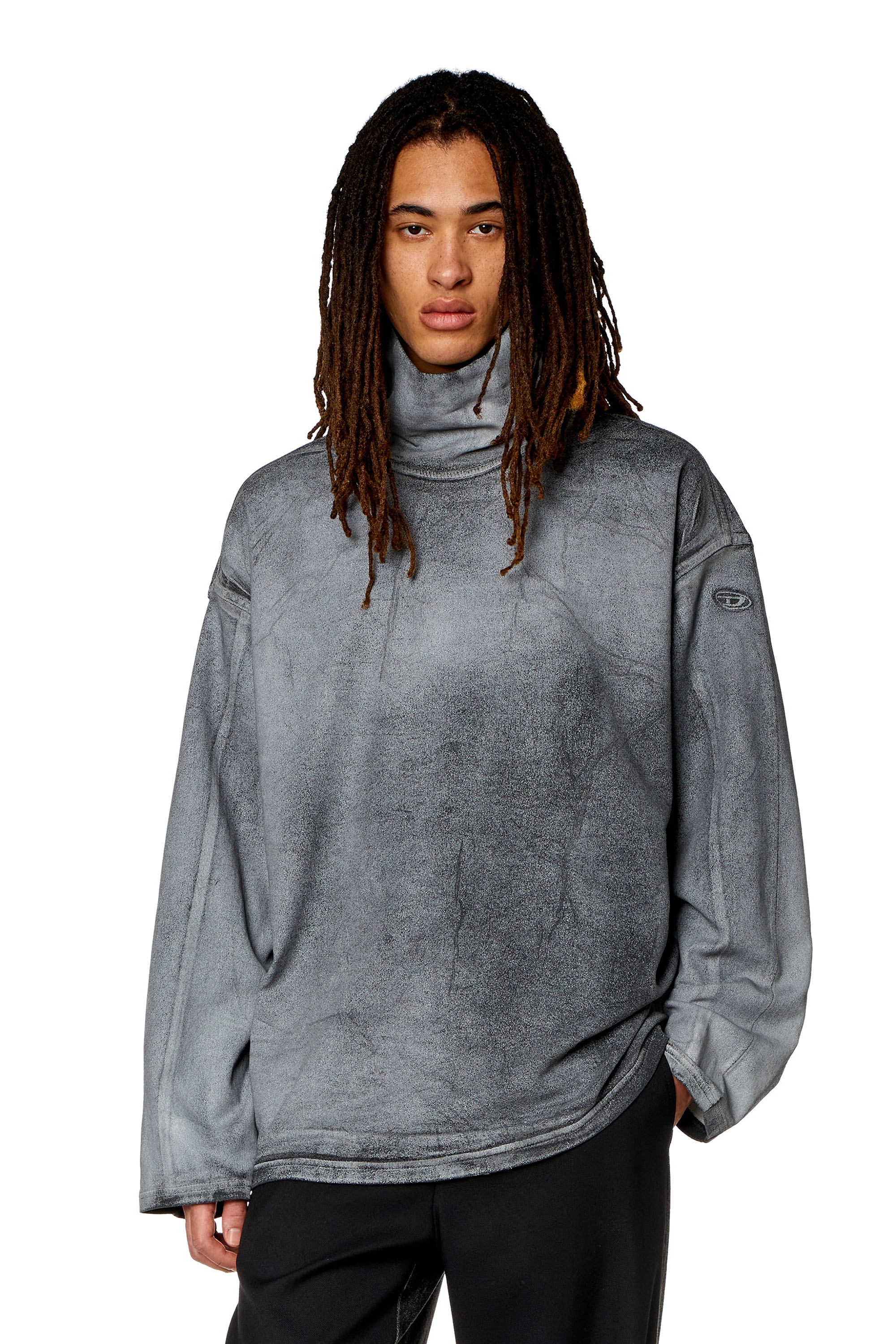 Diesel High Neck Sweatshirt In Printed Track Denim In Grey