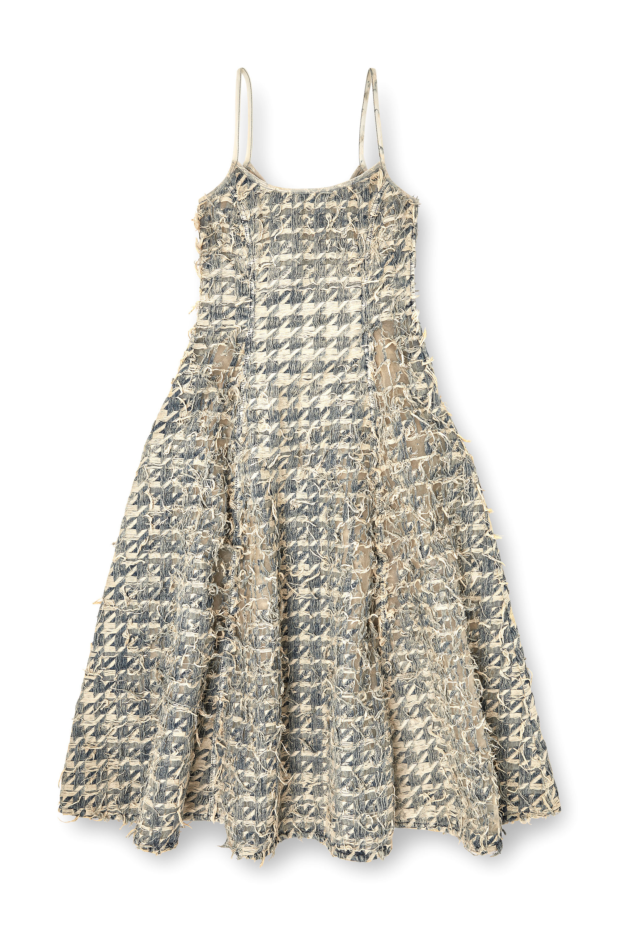 Diesel - DE-SWEENEY-LONG-FSH, Woman's Long skirt in d&eacute;vor&eacute; houndstooth denim in Light Blue - 3