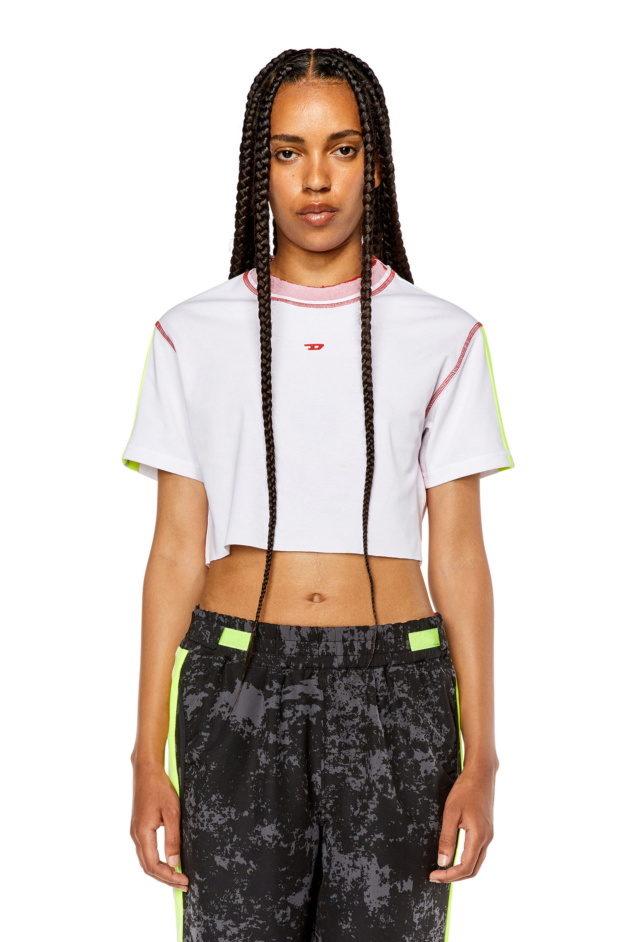 Diesel - Cropped T-shirt with reflective bands - T-Shirts - Woman - Multicolor