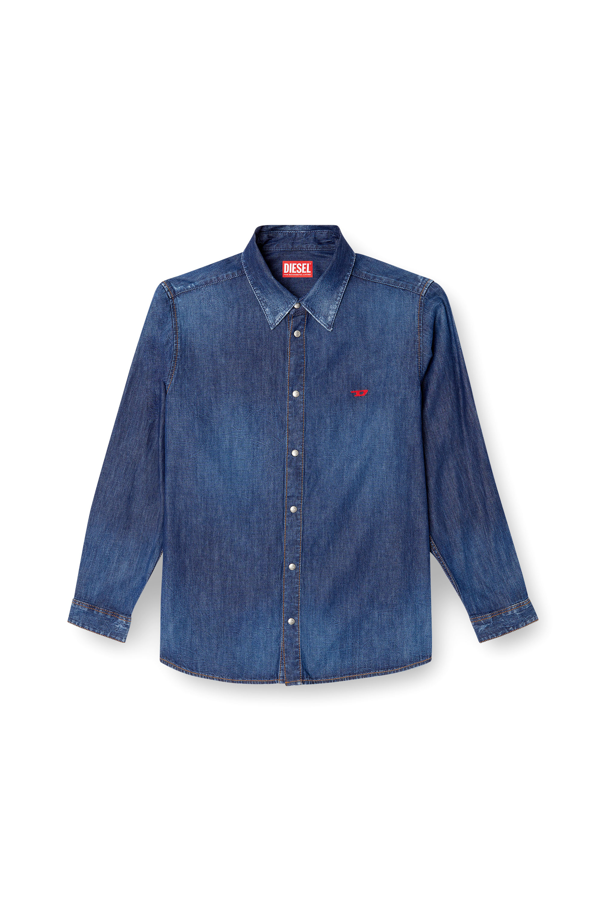 Diesel - D-SIMPLY, Man's Denim shirt with embroidered logo in Medium blue - 3
