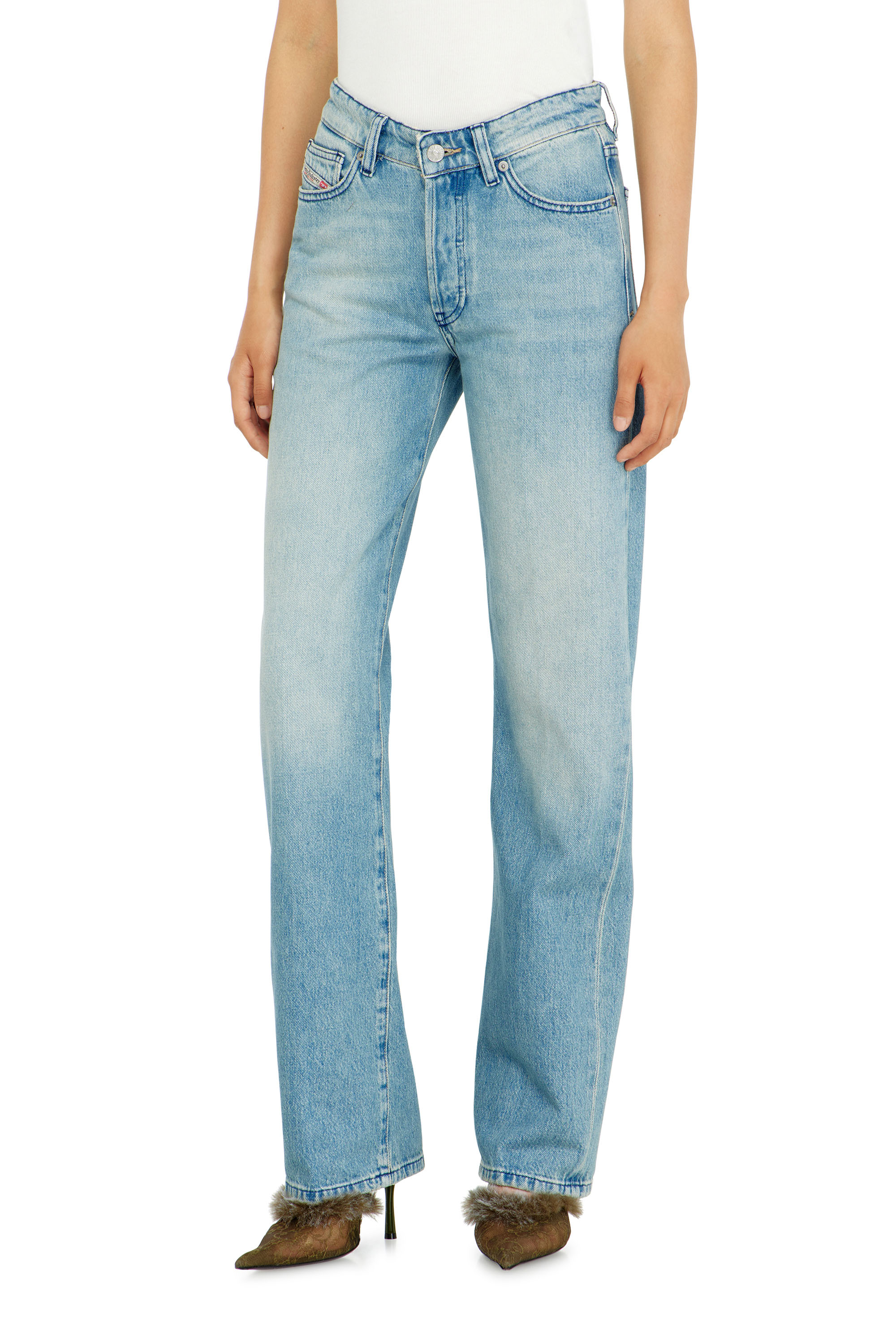 Diesel Kvinno Blå Regular Jeans High Waist 1971 D-Sent, Light Button Fly Storlek 27