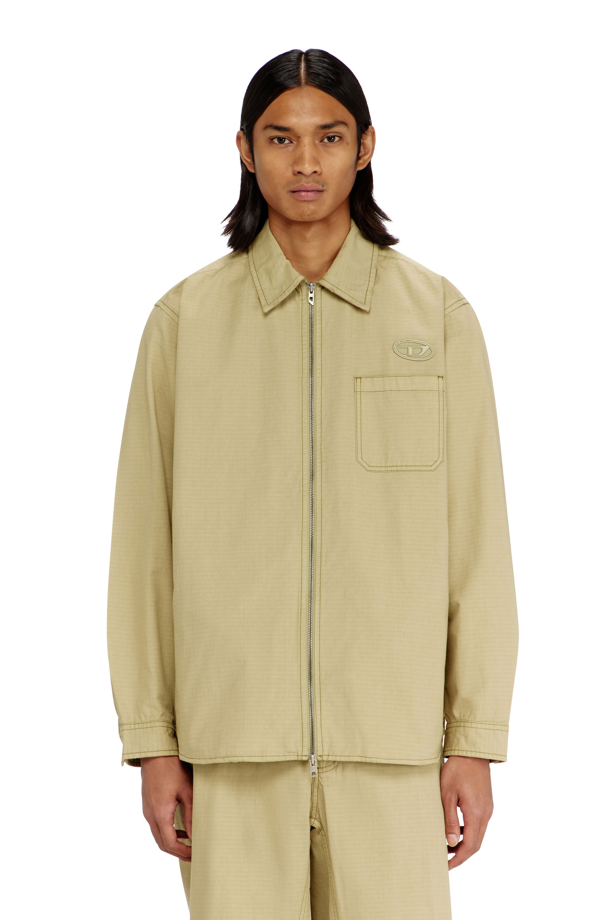 Diesel Miesten Beige - Ripstop Shirt With Zip Closure - Shirts - Man Koko 56