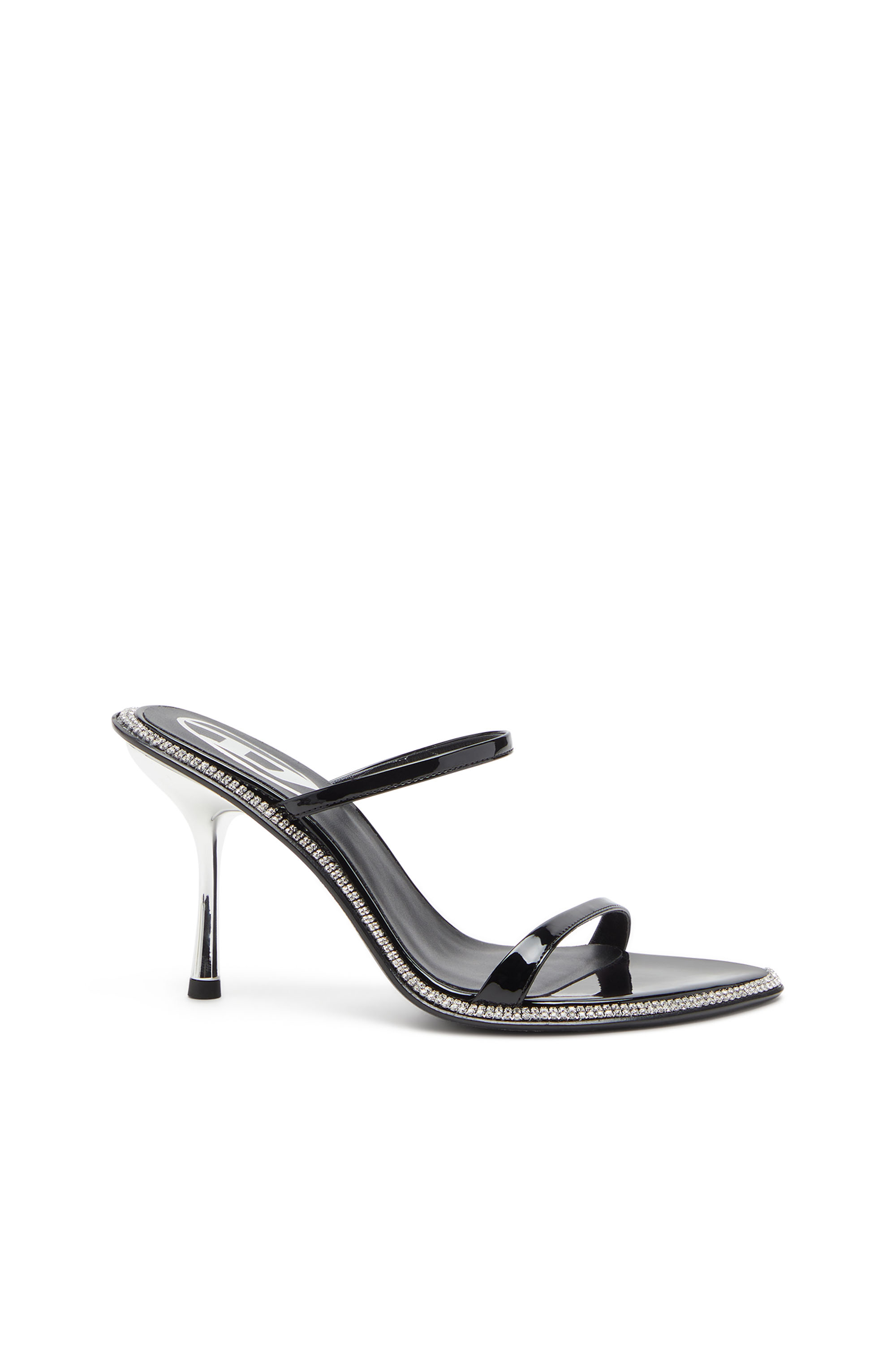 Diesel D-havanna-strappy Patent Mules With Crystals In Black