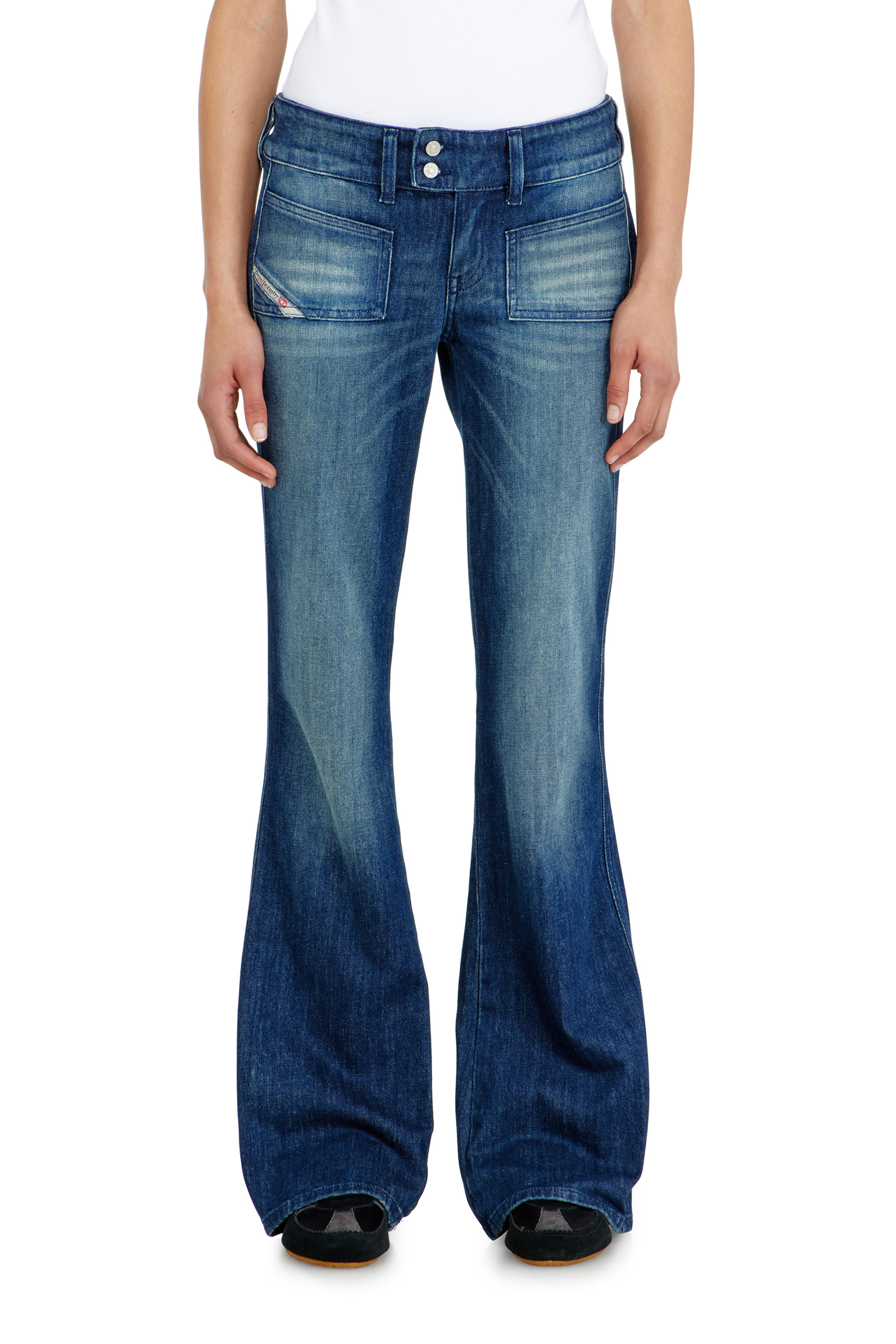Diesel Bootcut Jeans Low Waist D-Hush, Dark blue, Zip fly