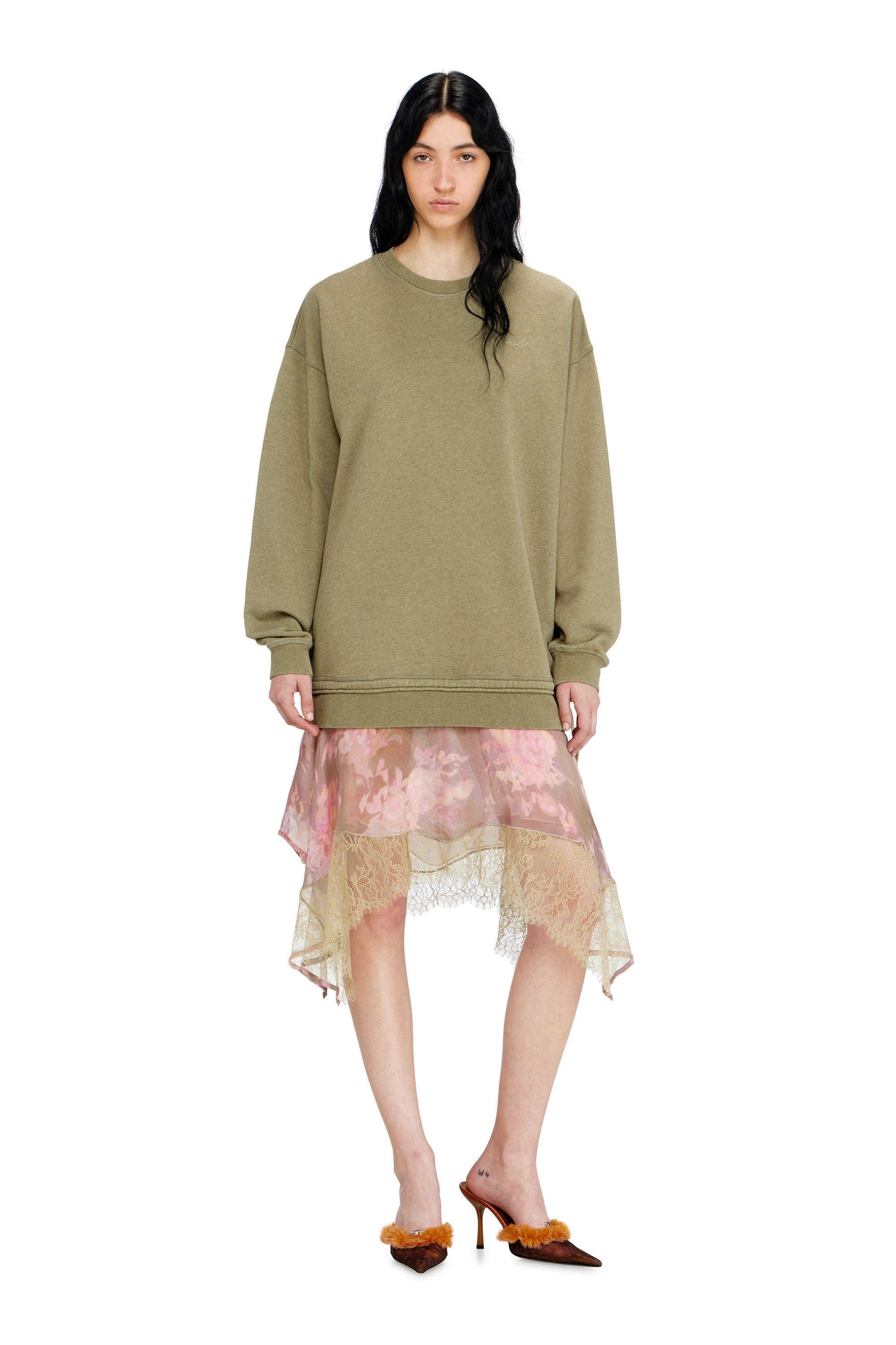 Diesel Naisten Multicolor - Sweatshirt Dress With Chiffon And Lace Skirt - Dresses - Woman Extra Pieni