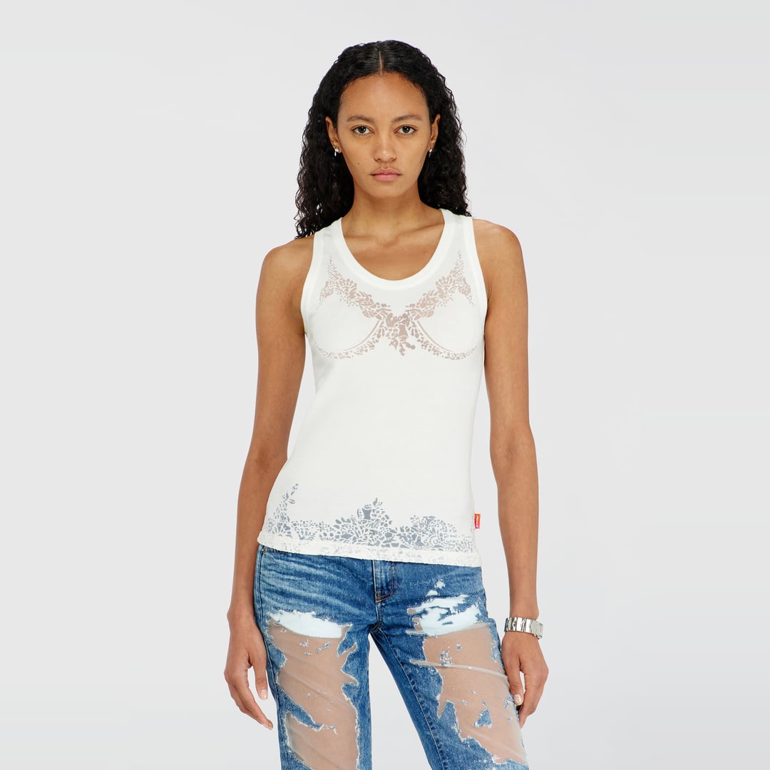 Diesel - Tank top with devoré lace effect - T-Shirts - Woman - White