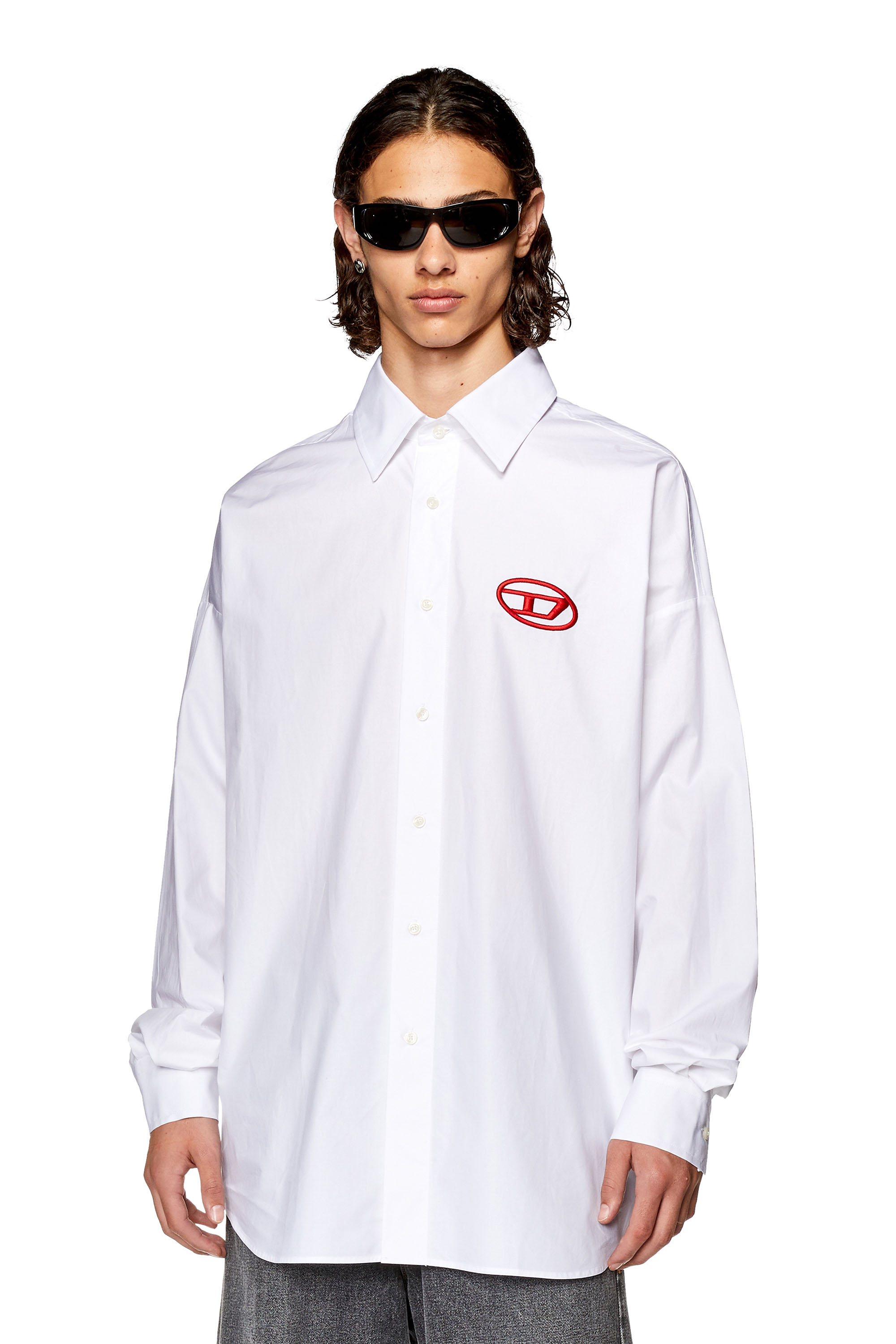 Diesel - Camicia in popeline con logo oval D ricamato - Camicie - Uomo - Bianco