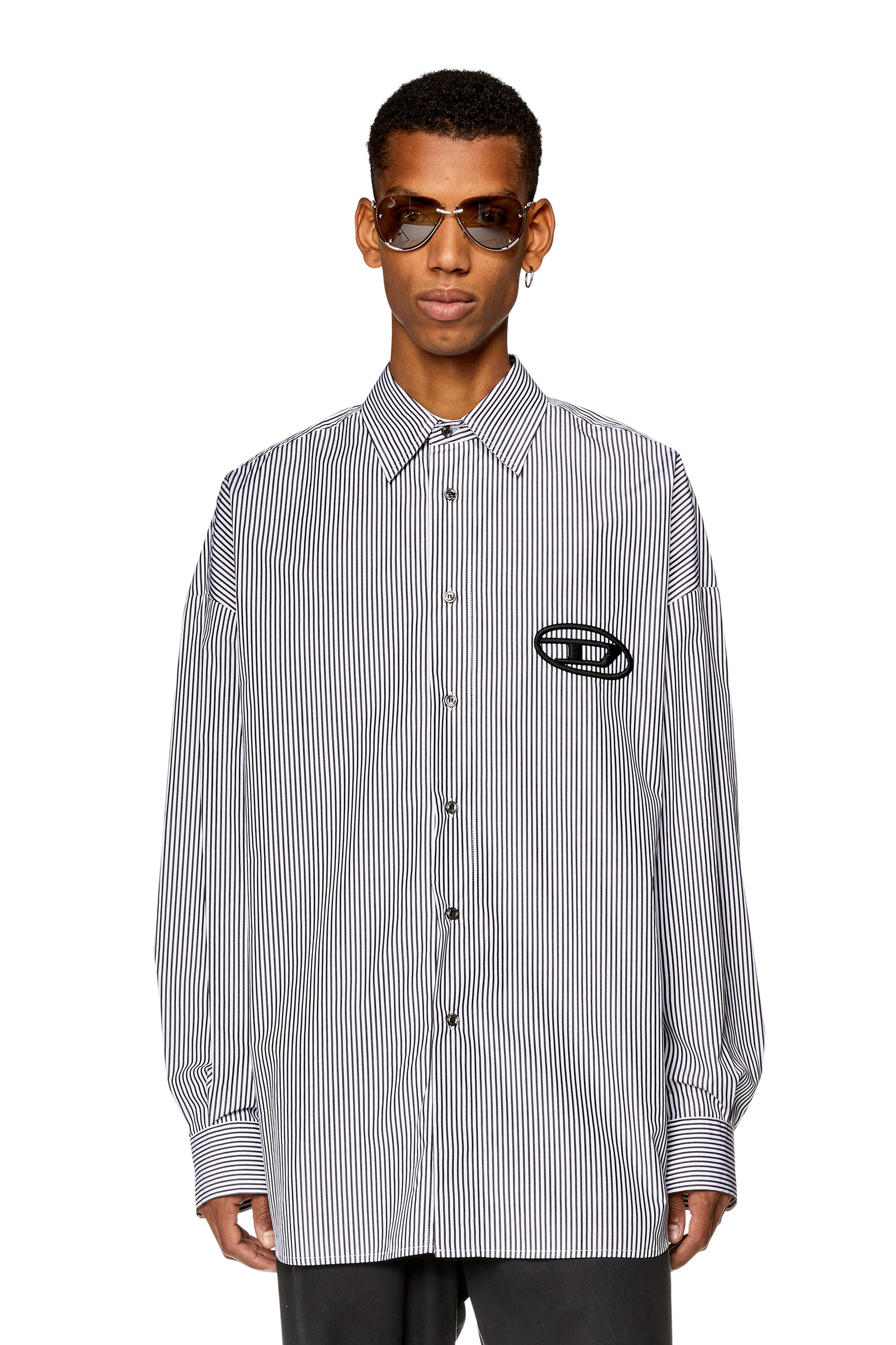 Diesel - Camisa holgada con logotipo bordado - Camisas - Hombre - Negro