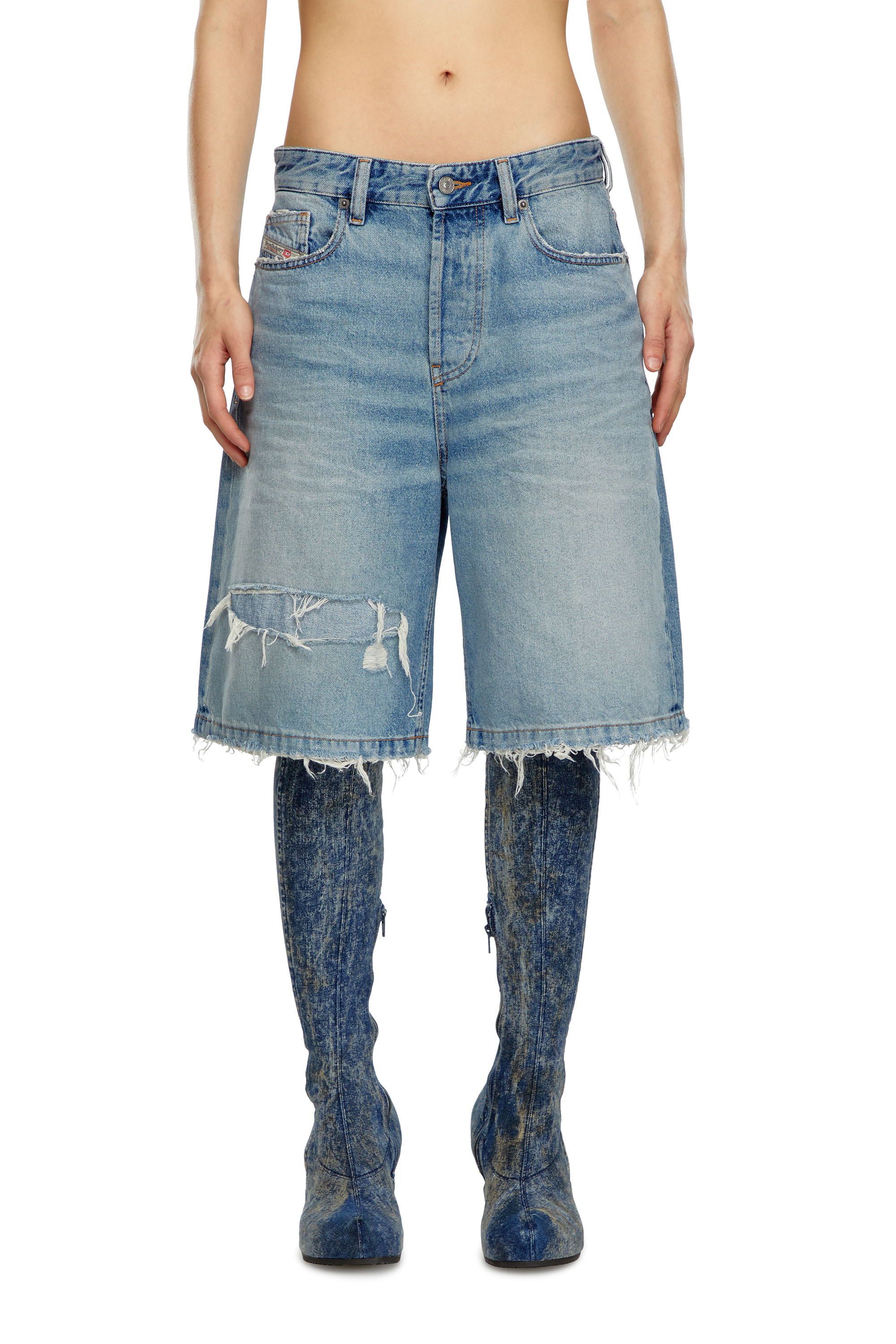 Diesel - Pantalones cortos en denim rasgado y enmendado - Shorts - Mujer - Azul marino
