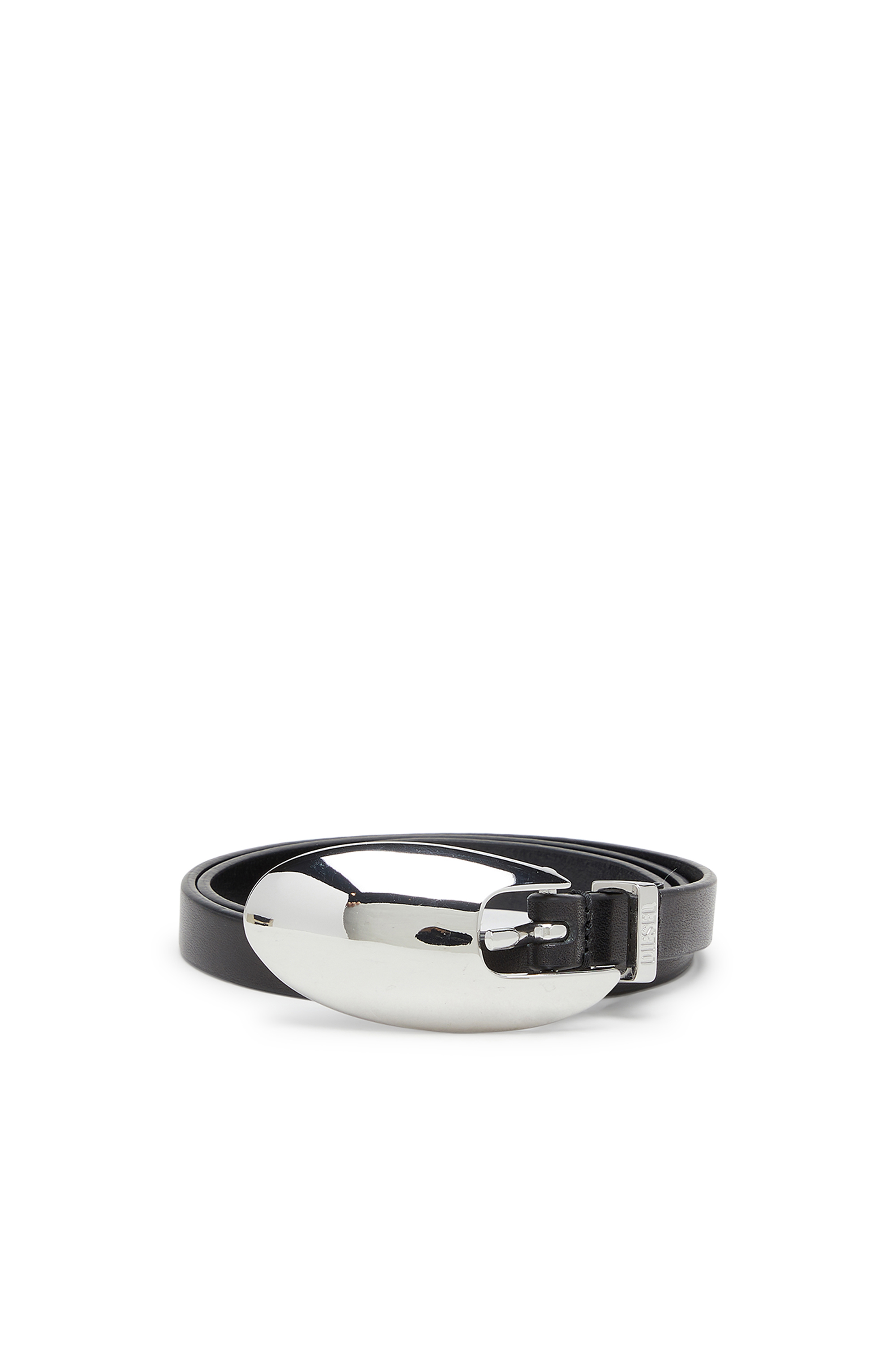 Diesel - B-ROP 15, Woman's 1.5cm slim leather belt with sculptural buckle in Black - 1