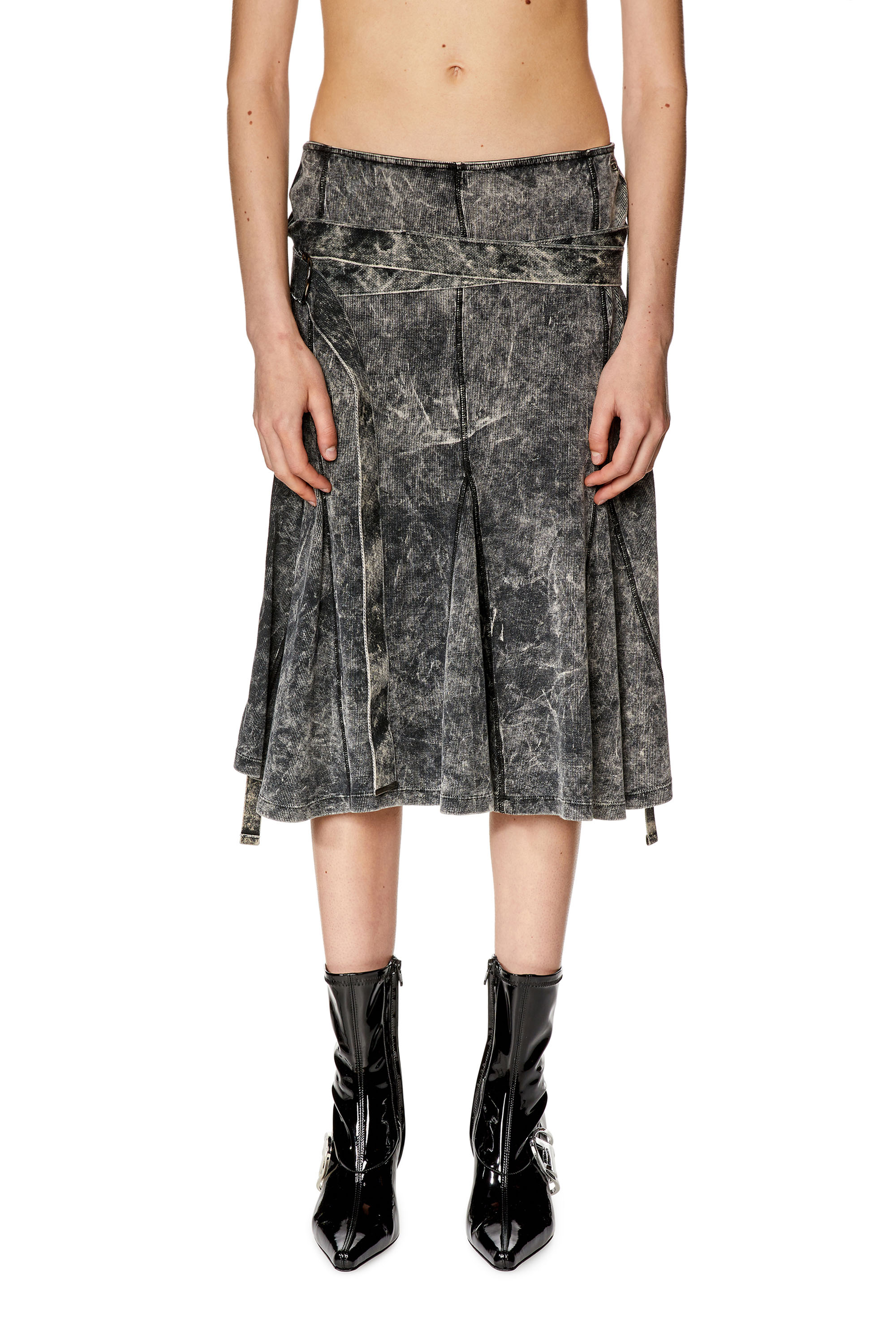DIESEL RIBBED GODET SKIRT WITH MARBLE WASH