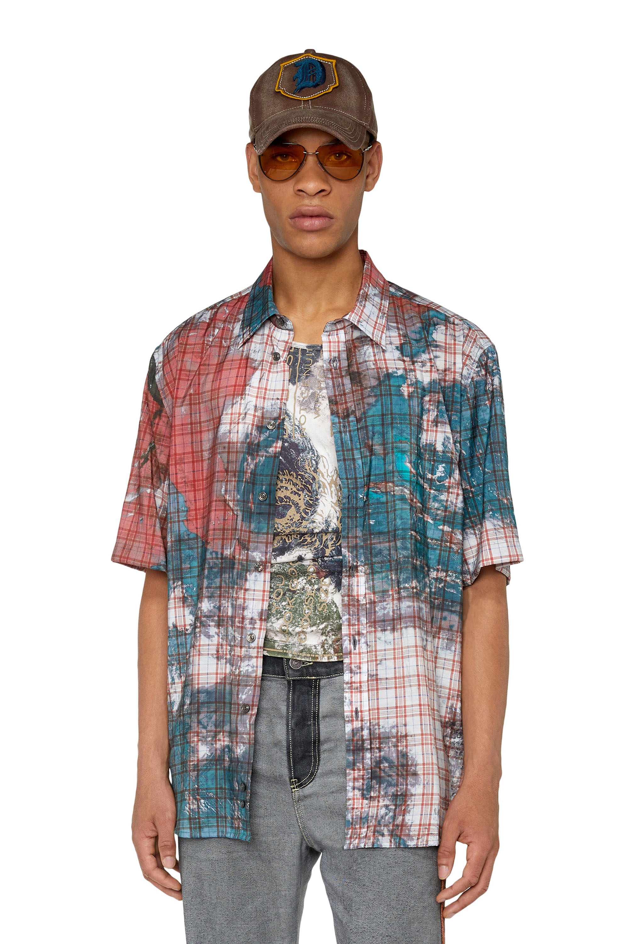 Diesel Checked Shirt With Planet Print In Tobedefined