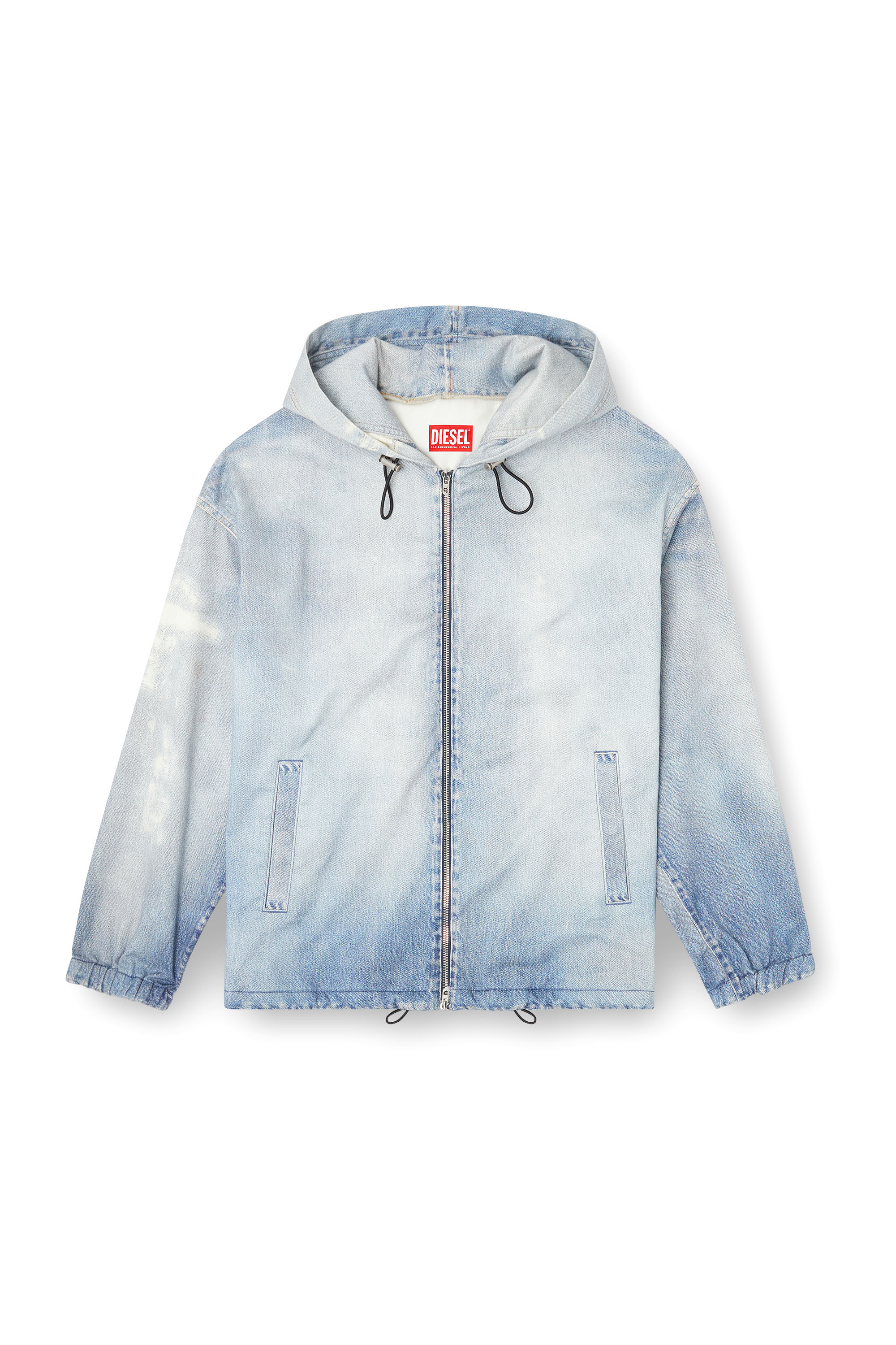 Diesel - D-WYNNY JOGG, Man's Hooded jacket in printed bleach-effect JoggJeans in Light Blue - 3