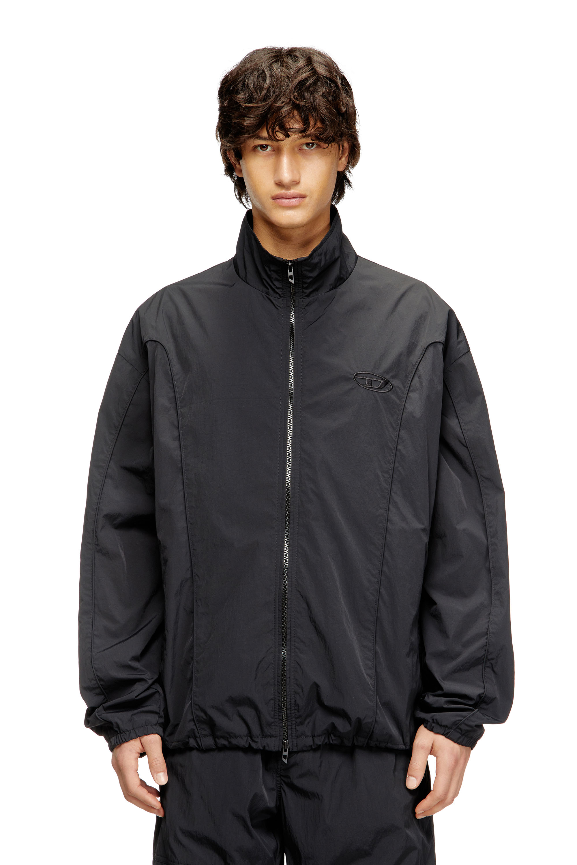 Diesel Homem Preto - Crinkled-Nylon Jacket With Piping - Jackets - Man Tamanho 52