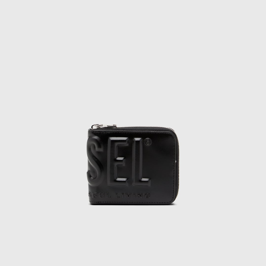 Diesel - Leather zip wallet with embossed logo - Small Wallets - Man - Black
