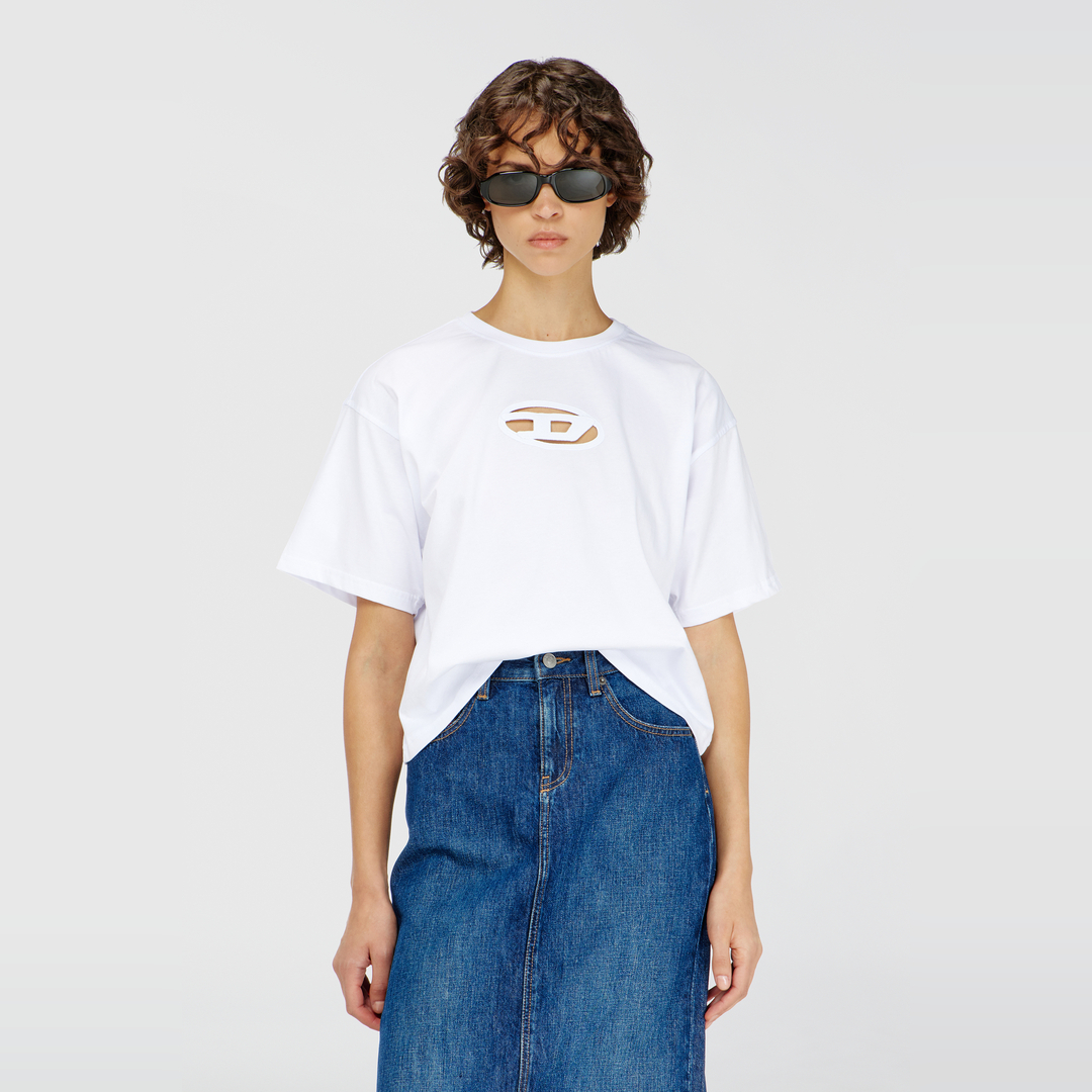 Diesel Bianco Donna - T-Shirt Boxy Con Oval D Cut-Out - T-Shirts Piccolo