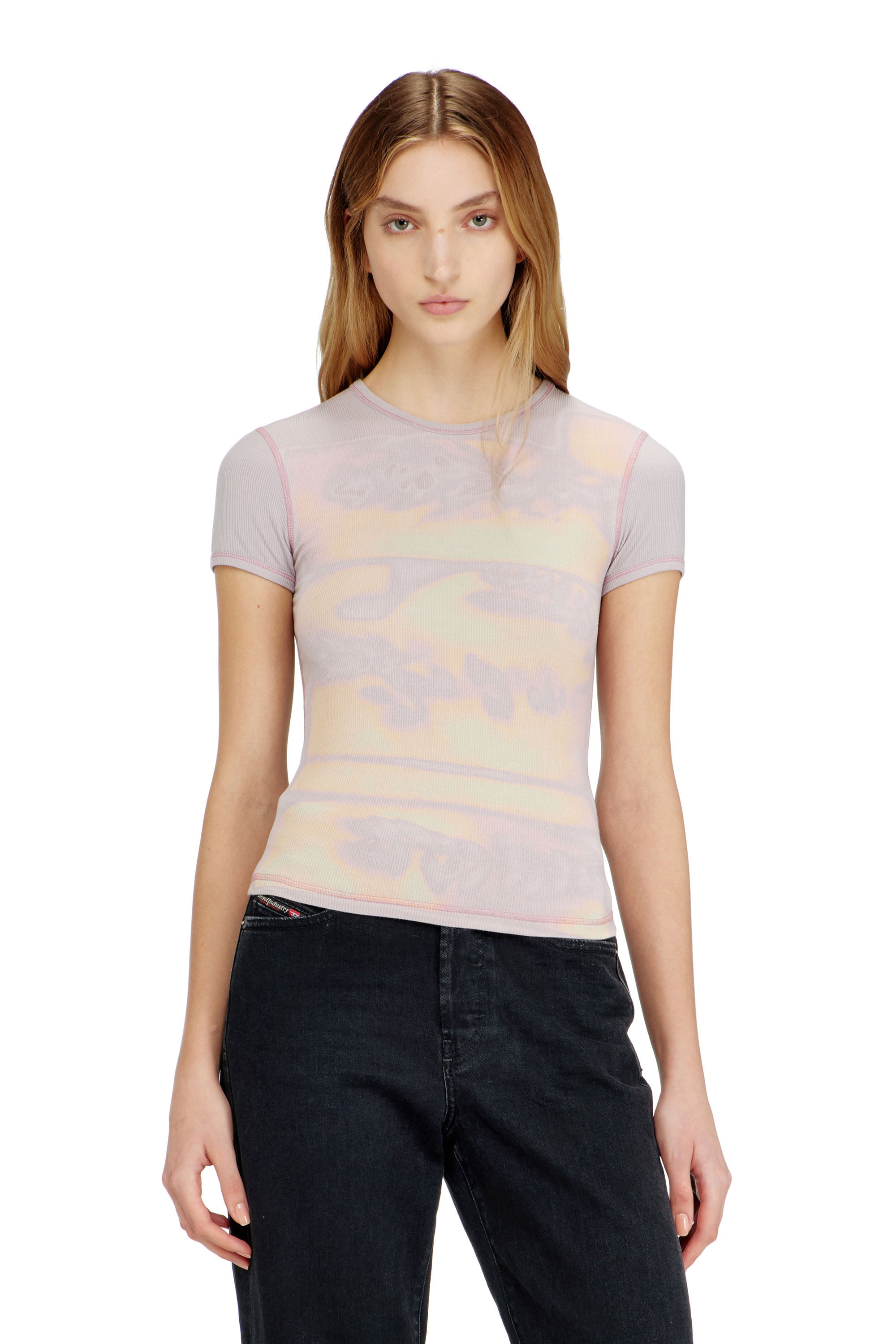 Diesel Women's Violet - Slim Jersey Top With Graphic Print - Tops - Woman Small