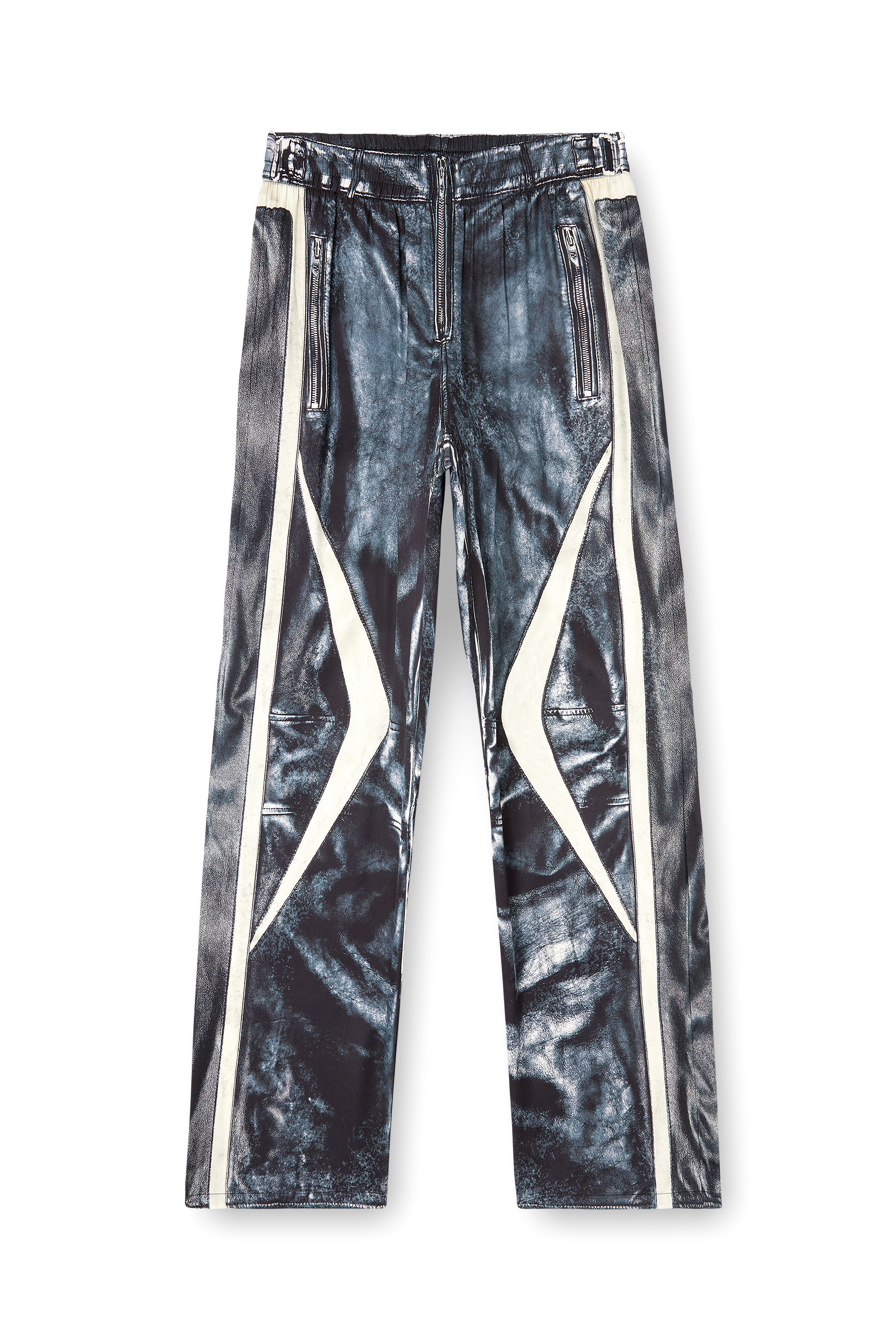 Diesel - P-THECK-BMCZ, Man's Biker-trompe l'oeil satin track pants in Dark Blue - 4
