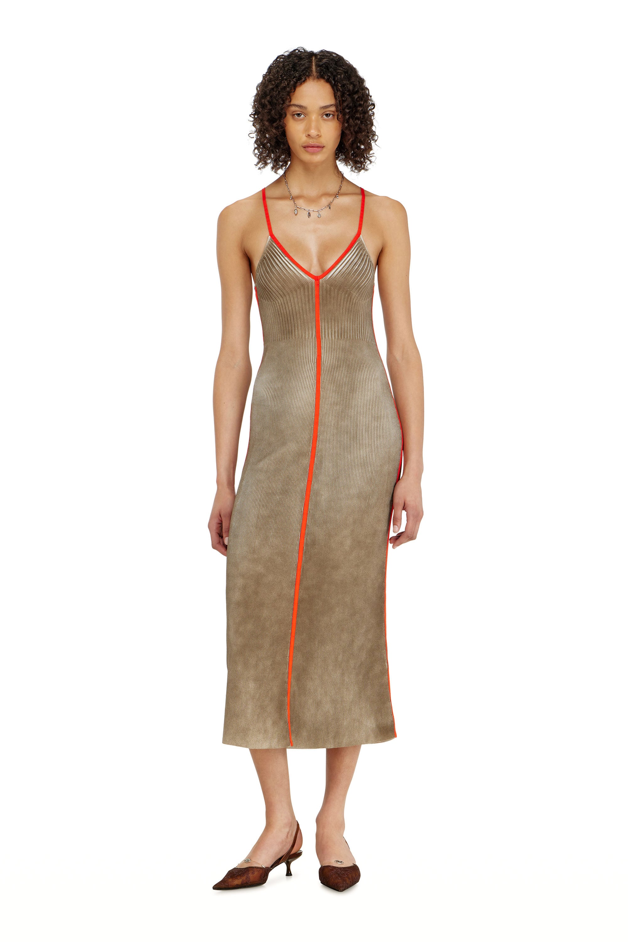 Diesel Multicolor Donna - Abito Midi In Maglia A Costine Con Bande A Contrasto - Vestiti Medio