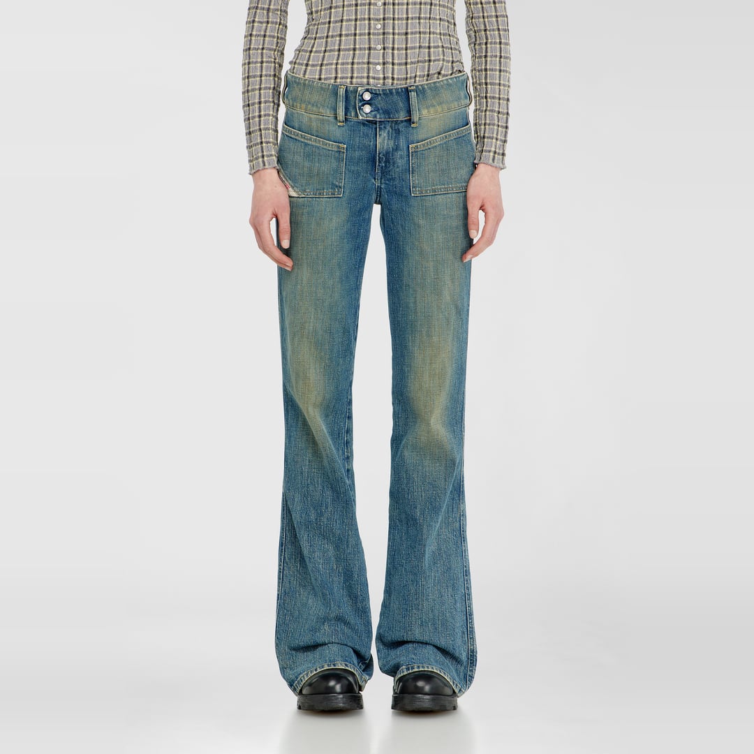 Diesel Jeans Bootcut Taille Basse D-Hush, Bleu moyen, Fermeture zippée