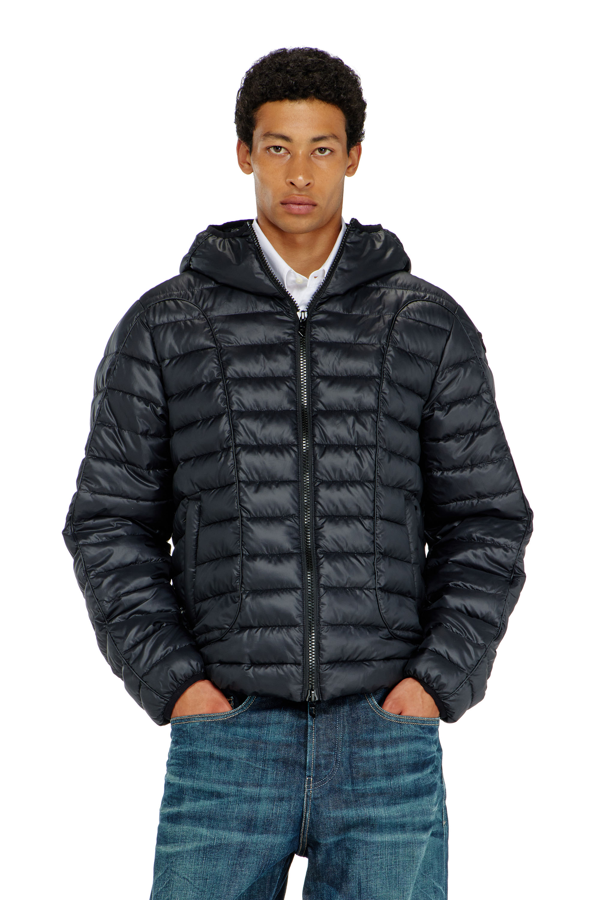 Diesel Men's Black - Puffer Jacket With Tonal Piping - Winter Jackets - Man Size 46