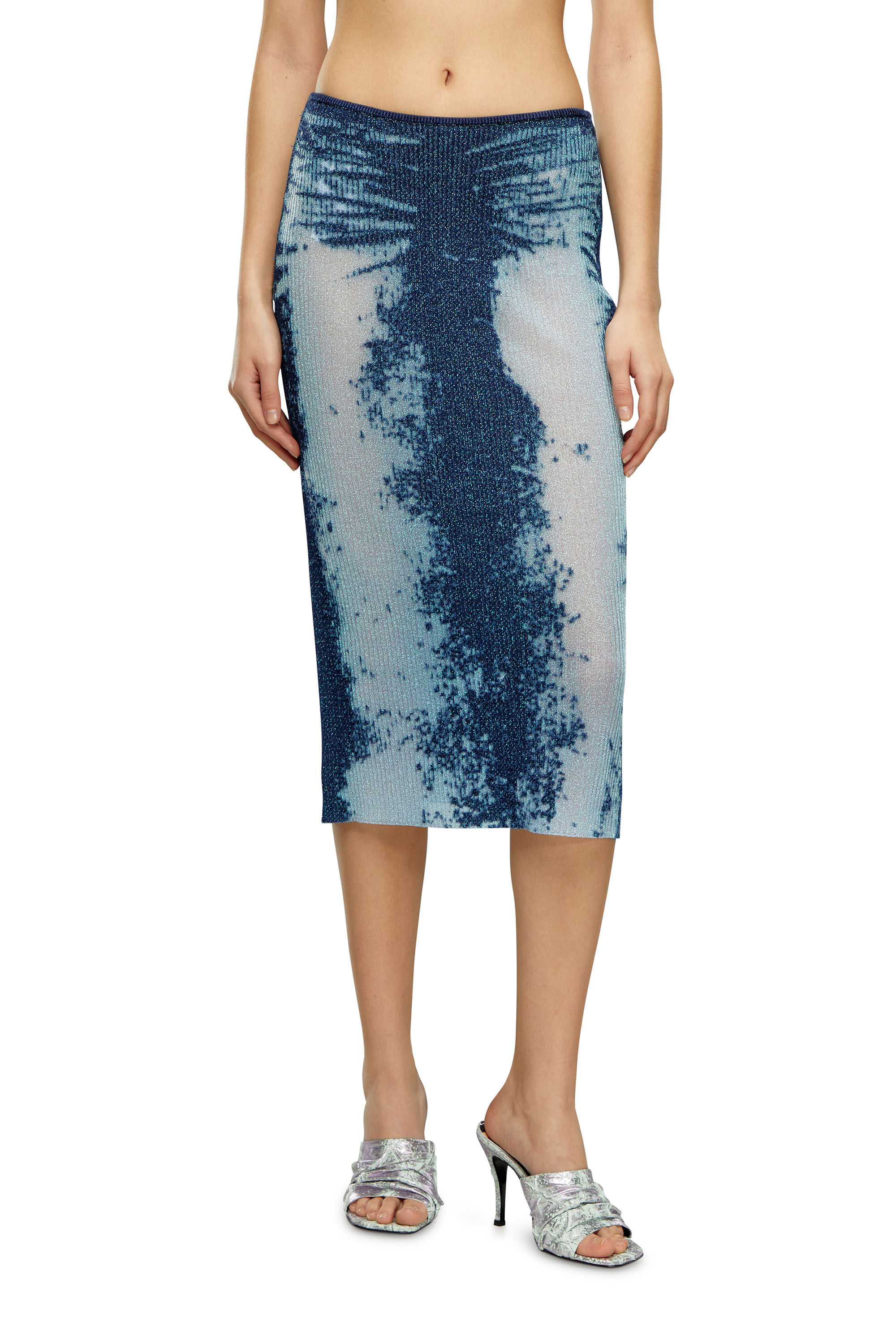 Diesel - Midi skirt in devoré metallic knit - Skirts - Woman - Blue