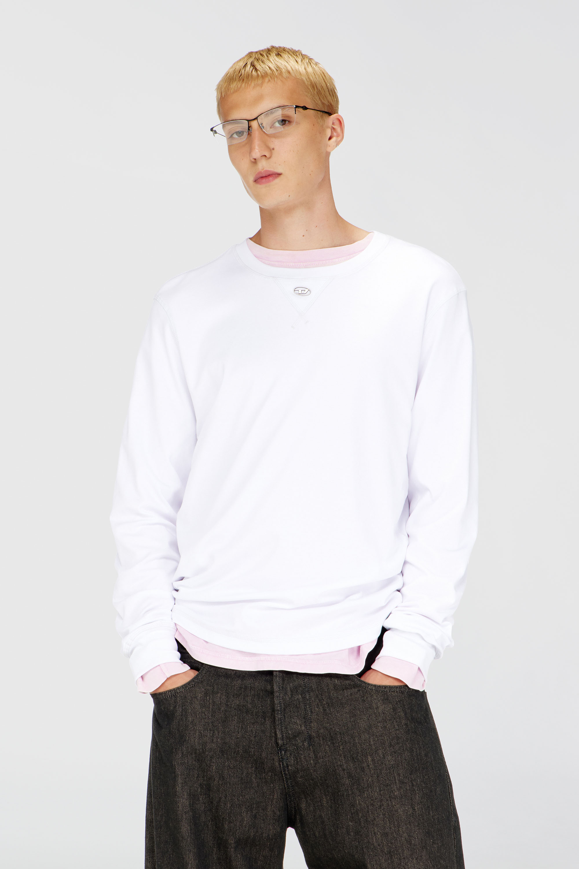 Diesel - Cotton long-sleeve T-shirt with Oval D - T-Shirts - Man - White