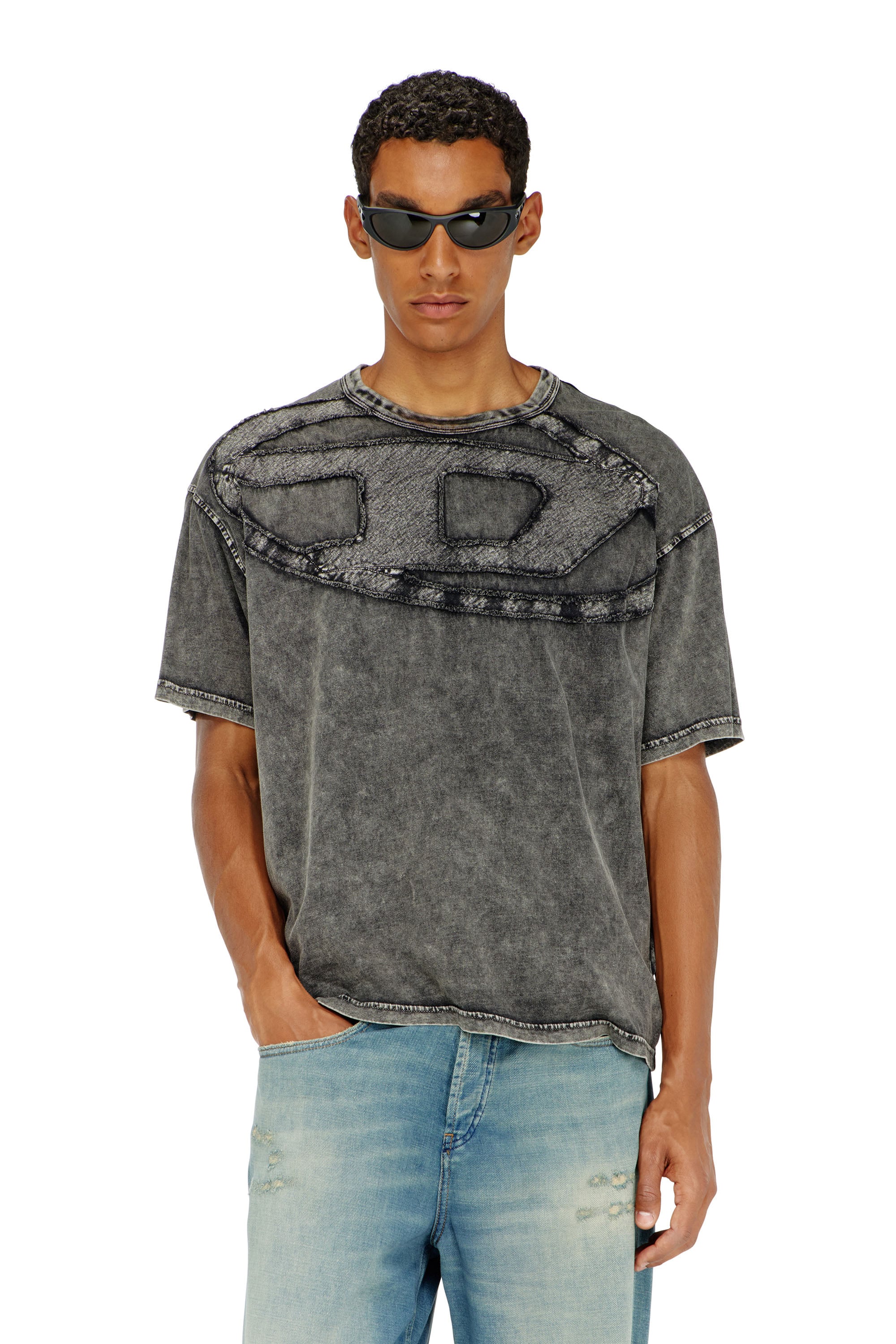Diesel - Relaxed cotton T-shirt with Oval D applique - T-Shirts - Man - Black