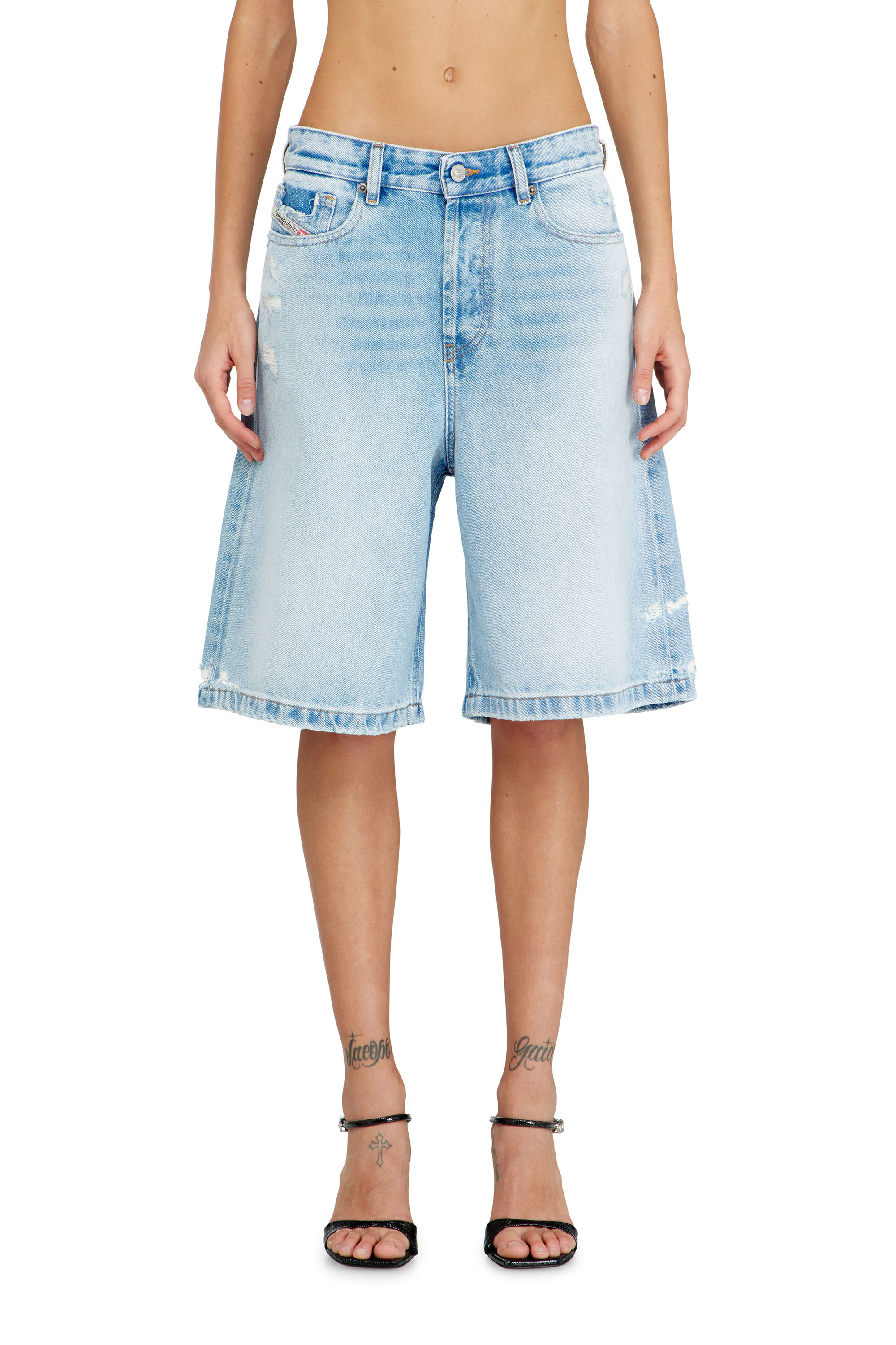 Diesel - DE-SIRE-SHORT, Woman's Shorts in destroyed denim in Light Blue - 3