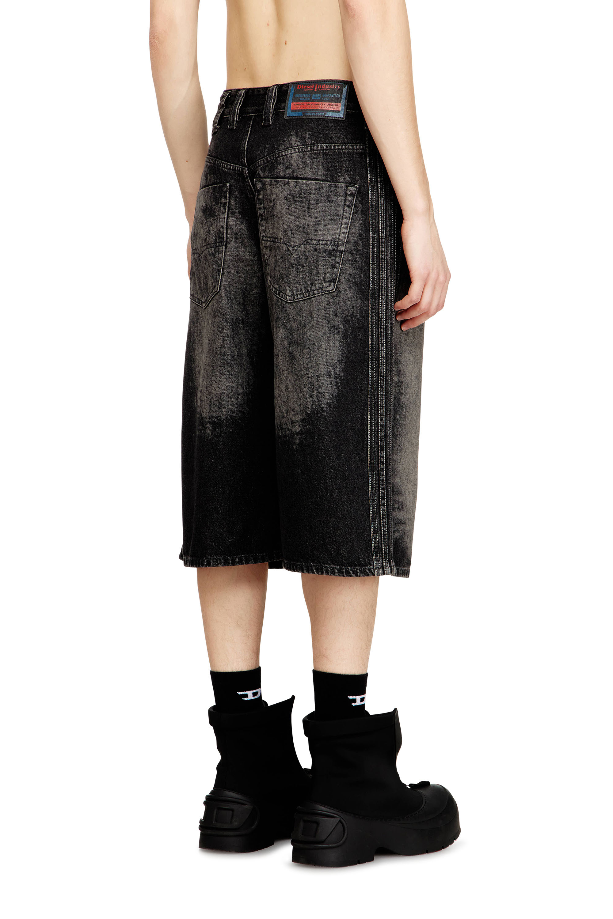 Diesel - D-ENIM-M-SHORT-S, Unisex's Long bermuda shorts in treated cotton-hemp denim in Black - 3