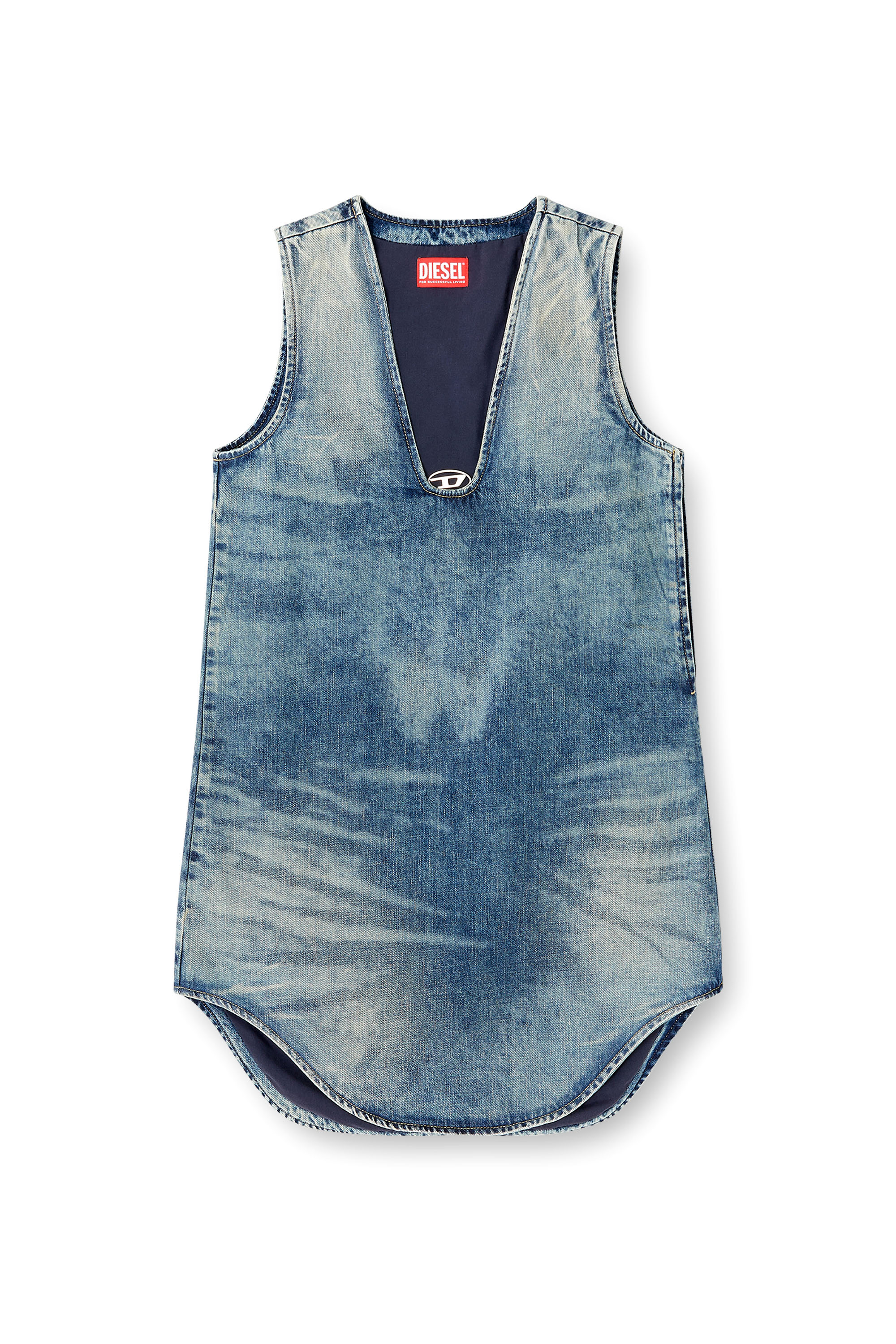Diesel - DE-LARIS-DRESS-S, Woman's Short dress in marbled denim in Medium blue - 3