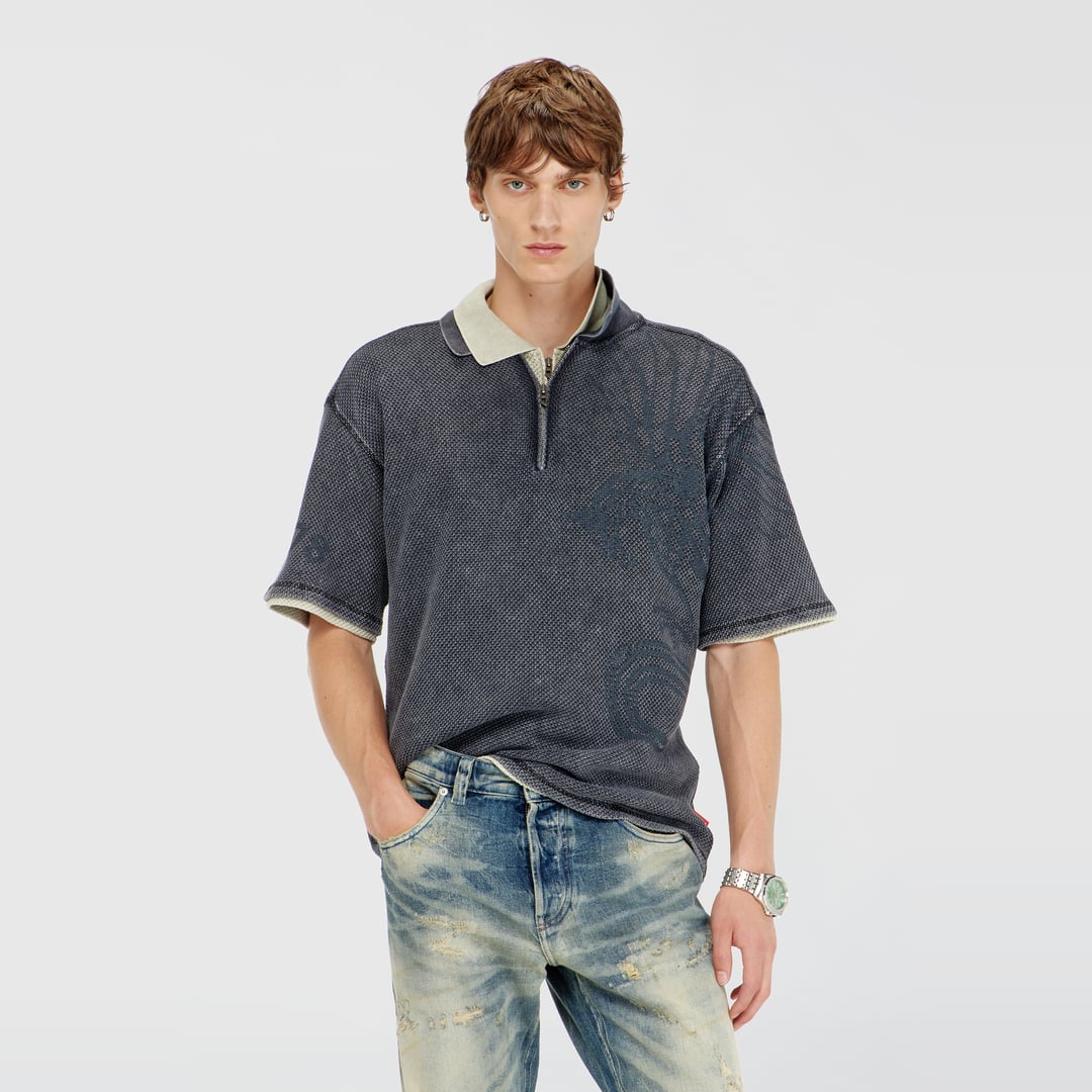 Diesel - Mesh-jacquard polo shirt with Phoenix print - Polos - Man - Grey