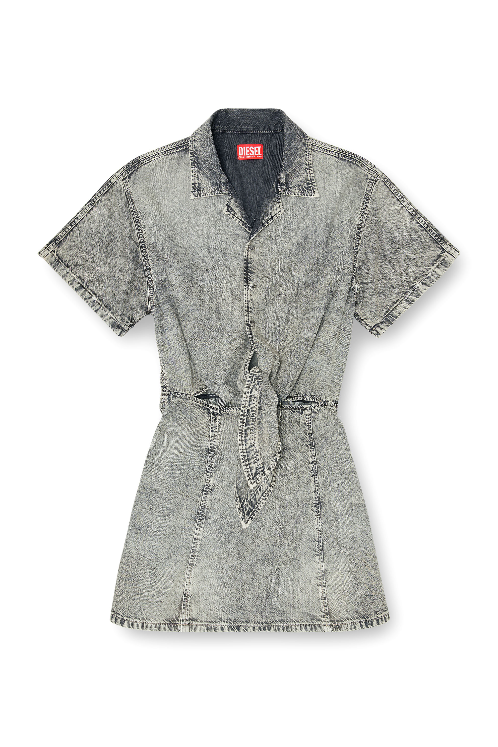 Diesel - DE-STALY-S, Woman's Denim dress with athletic stripes in Grey - 2