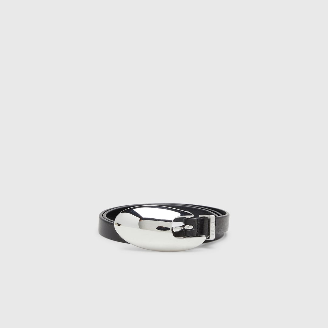 Diesel - 1.5cm slim leather belt with sculptural buckle - Belts - Woman - Black