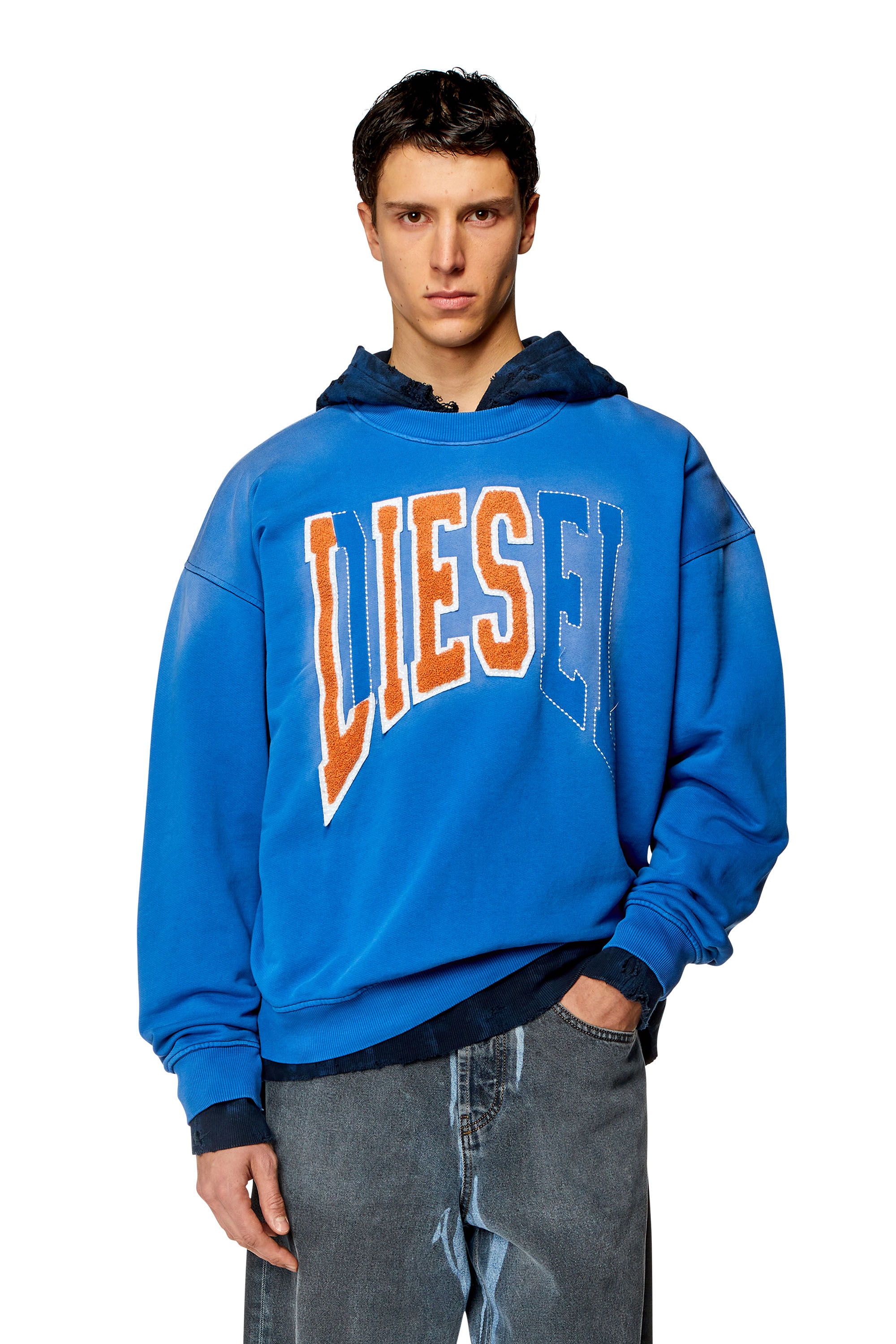 Diesel - Sweat-shirt style universitaire avec empiècements LIES - Pull Cotton - Homme - Bleu