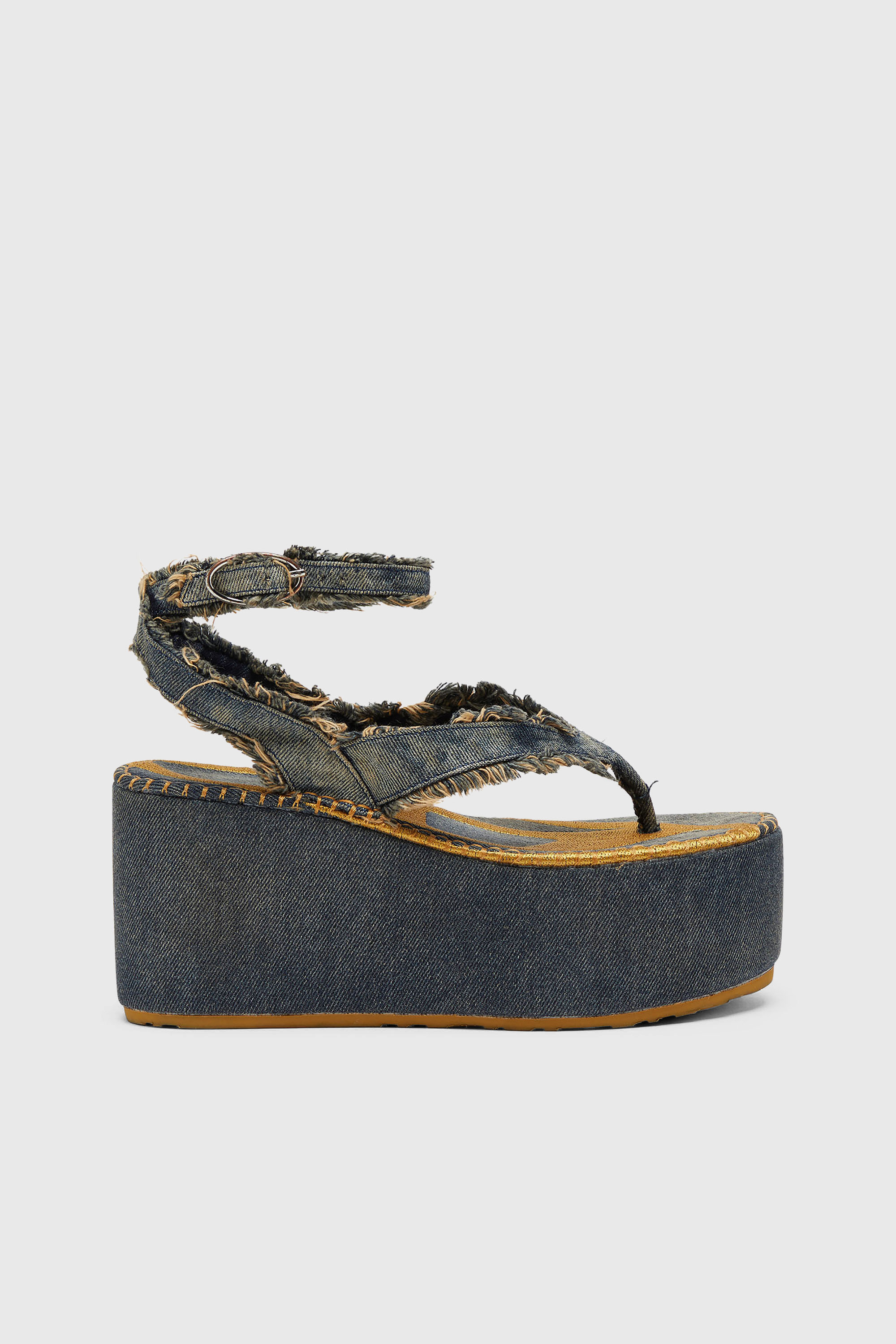 Diesel - Sa-Nikola - Sandals in denim with frayed details - Sandals - Woman - Blue