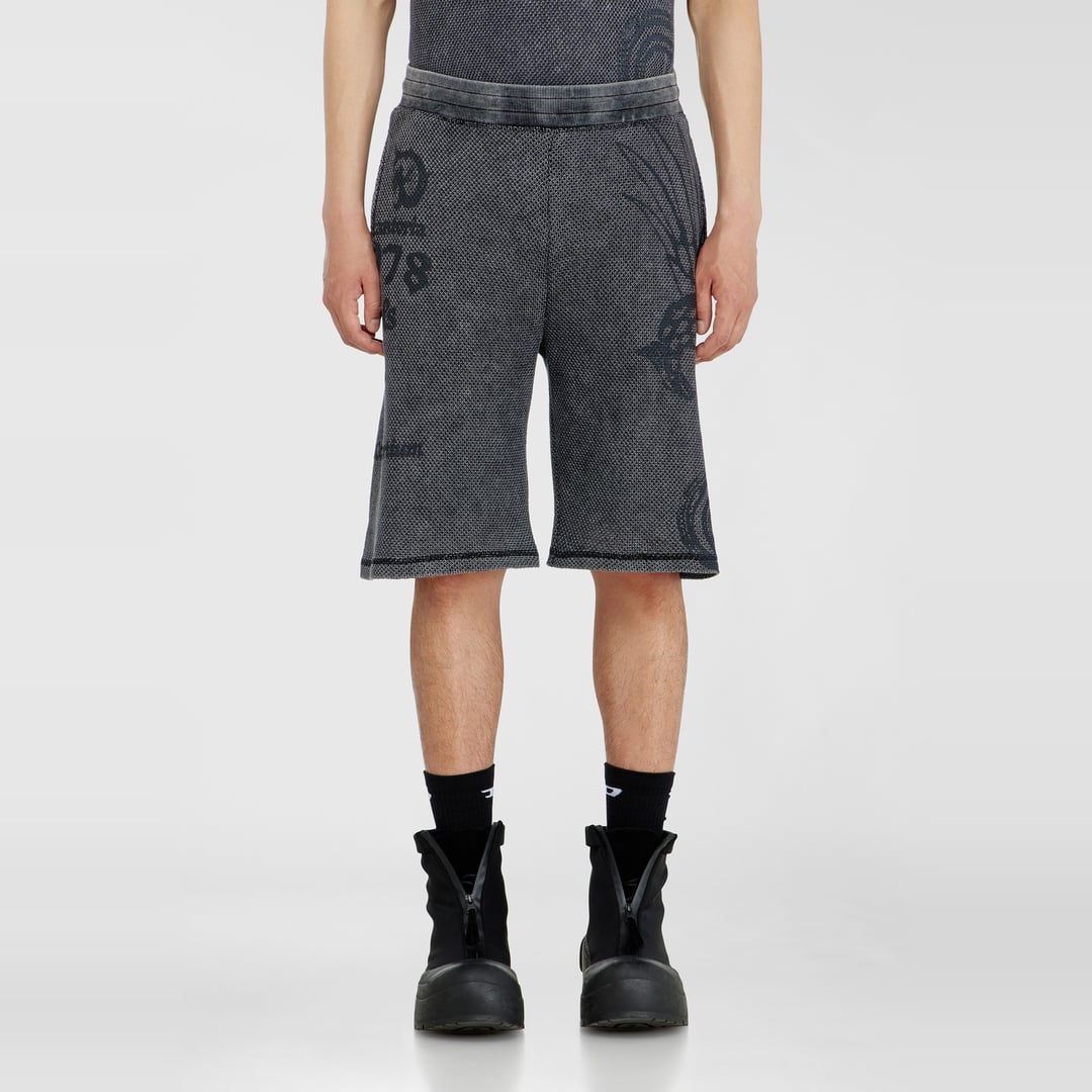 Diesel - Mesh cotton sweatshorts with prints - Shorts - Man - Grey