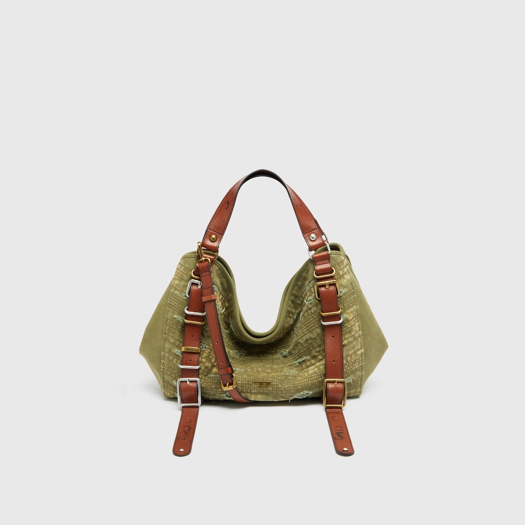 Diesel - D-One-Medium top-handle bag in distressed canvas - Handbags - Unisex - Green
