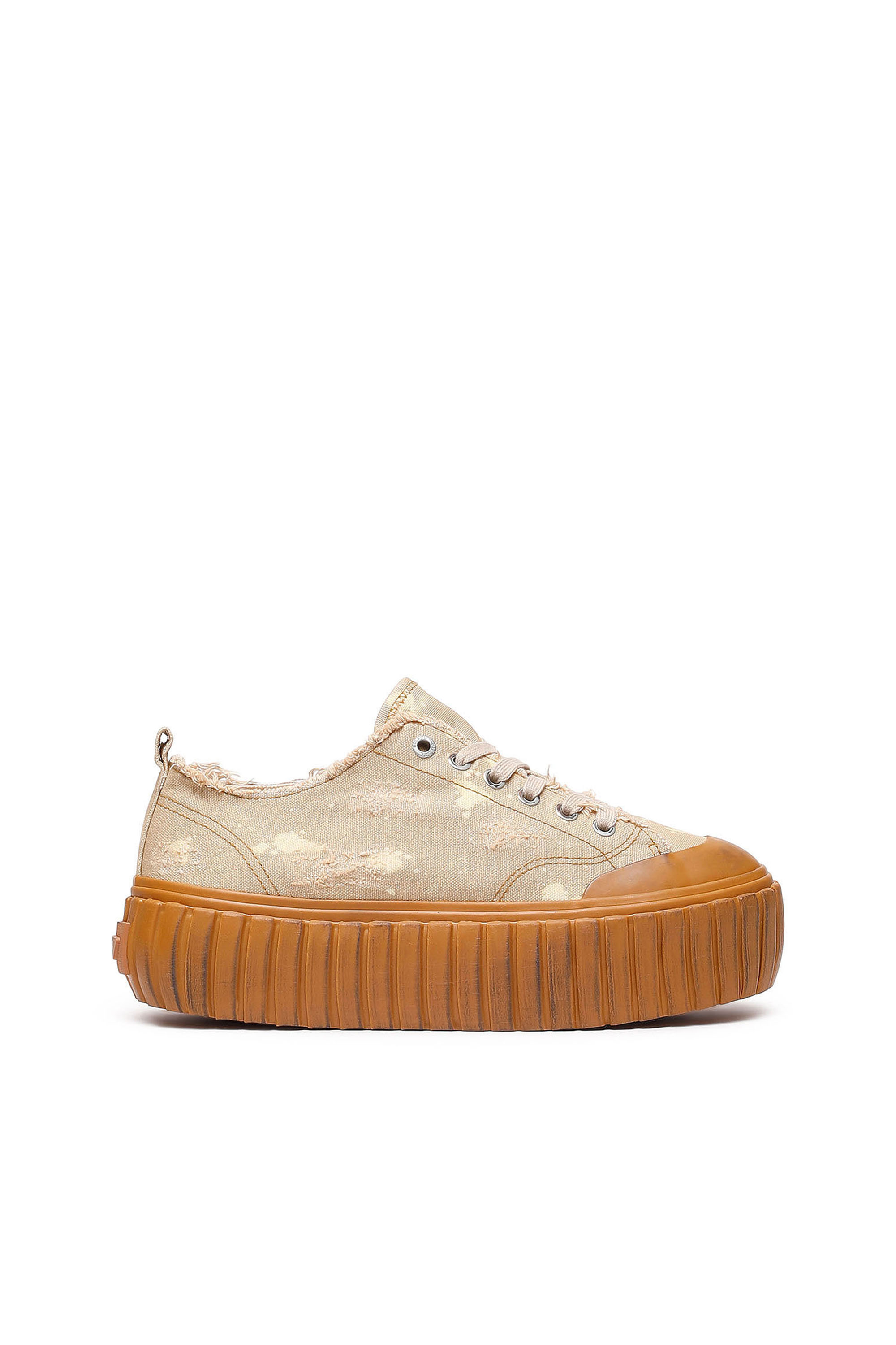 Diesel Platform Sneakers In Treated Canvas In Brown