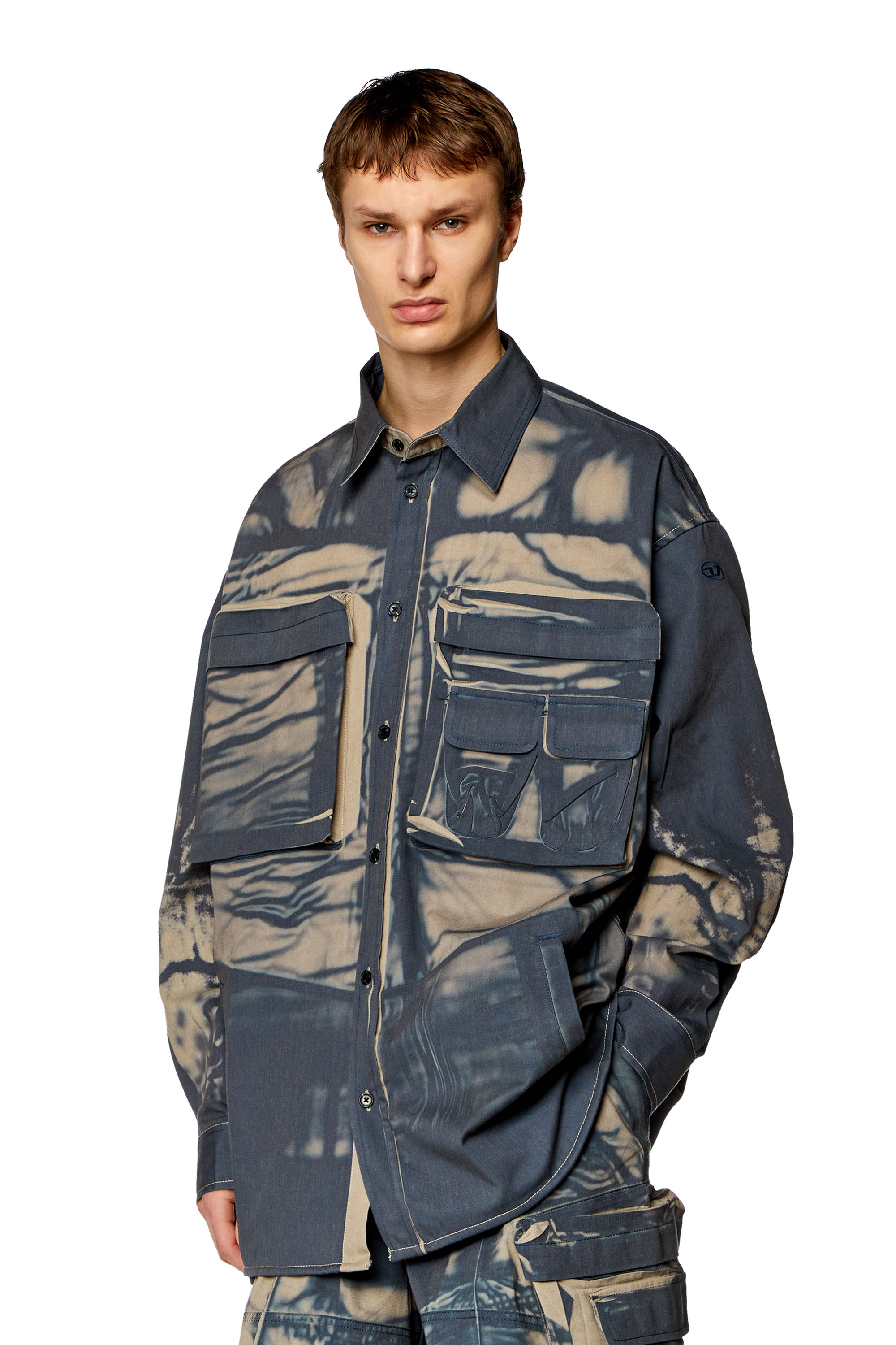 Diesel - Cargo shirt with creased print - Shirts - Man - Multicolor