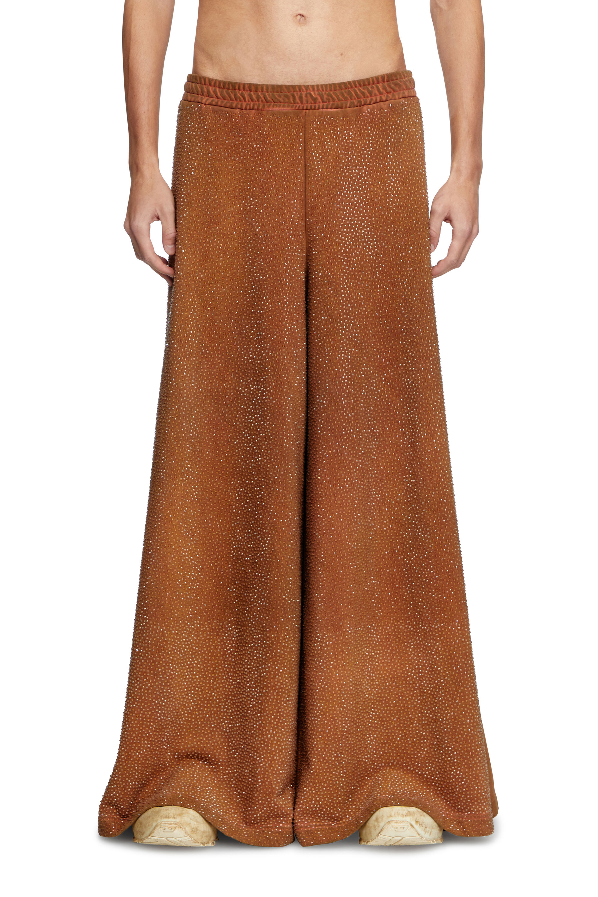 Shop Diesel Wide-leg Sweatpants With Crystals In Brown
