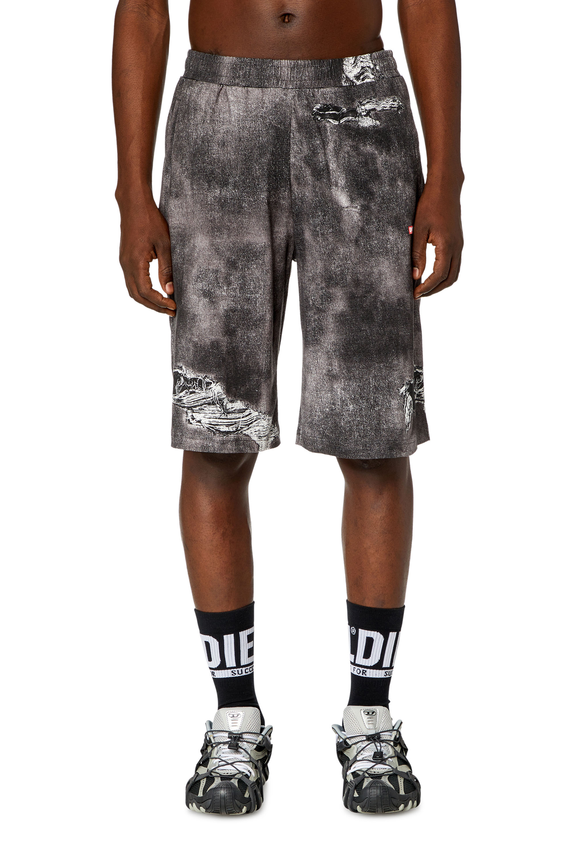 Diesel - Jersey shorts with denim print - Shorts - Man - Black