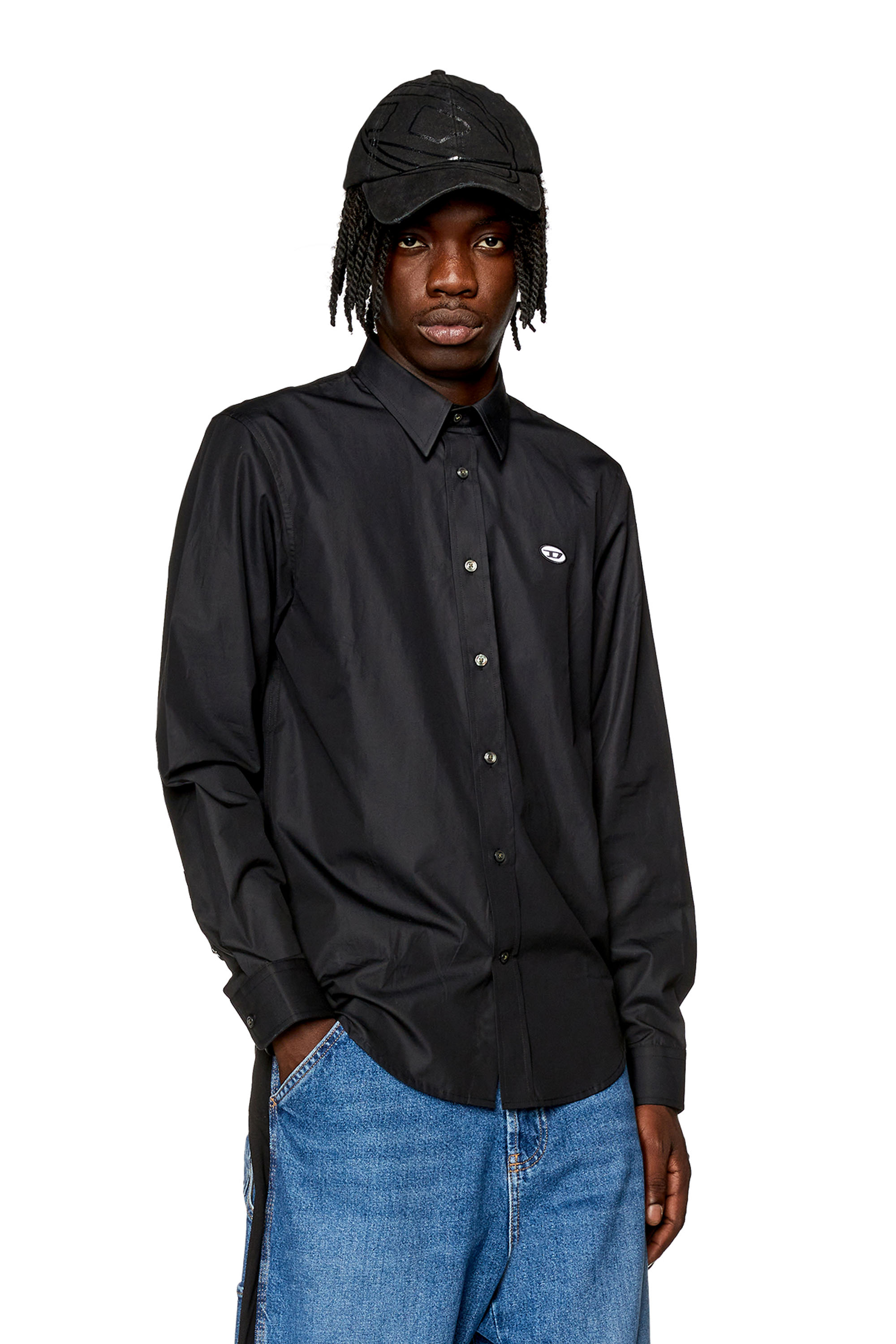 Diesel Shirt With Oval D Patch In Nero