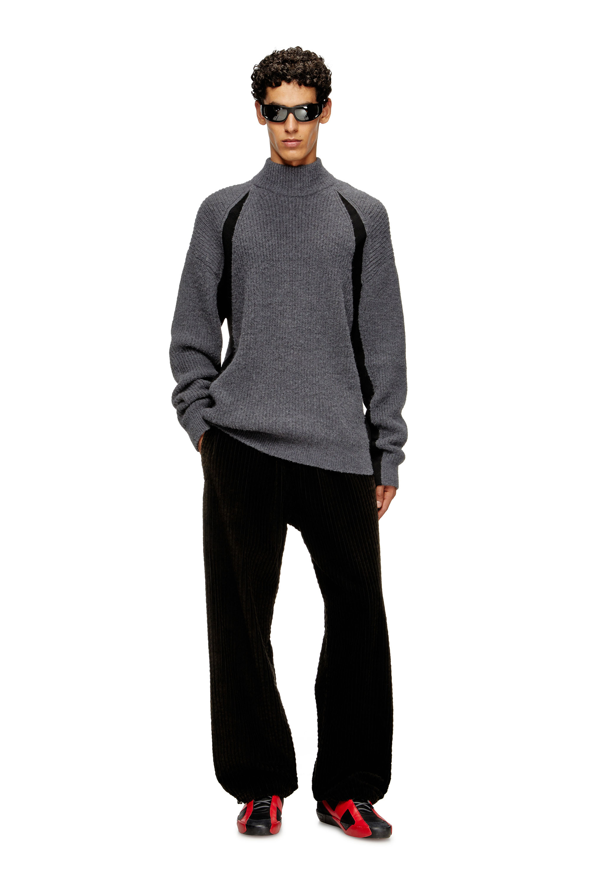 Diesel - K-LOLLO-TN, Man's Alpaca-blend jumper with contrast inserts in Grey - 2